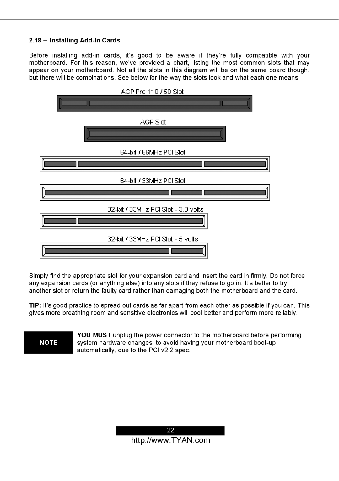 Tyan Computer S2498 manual Installing Add-In Cards 