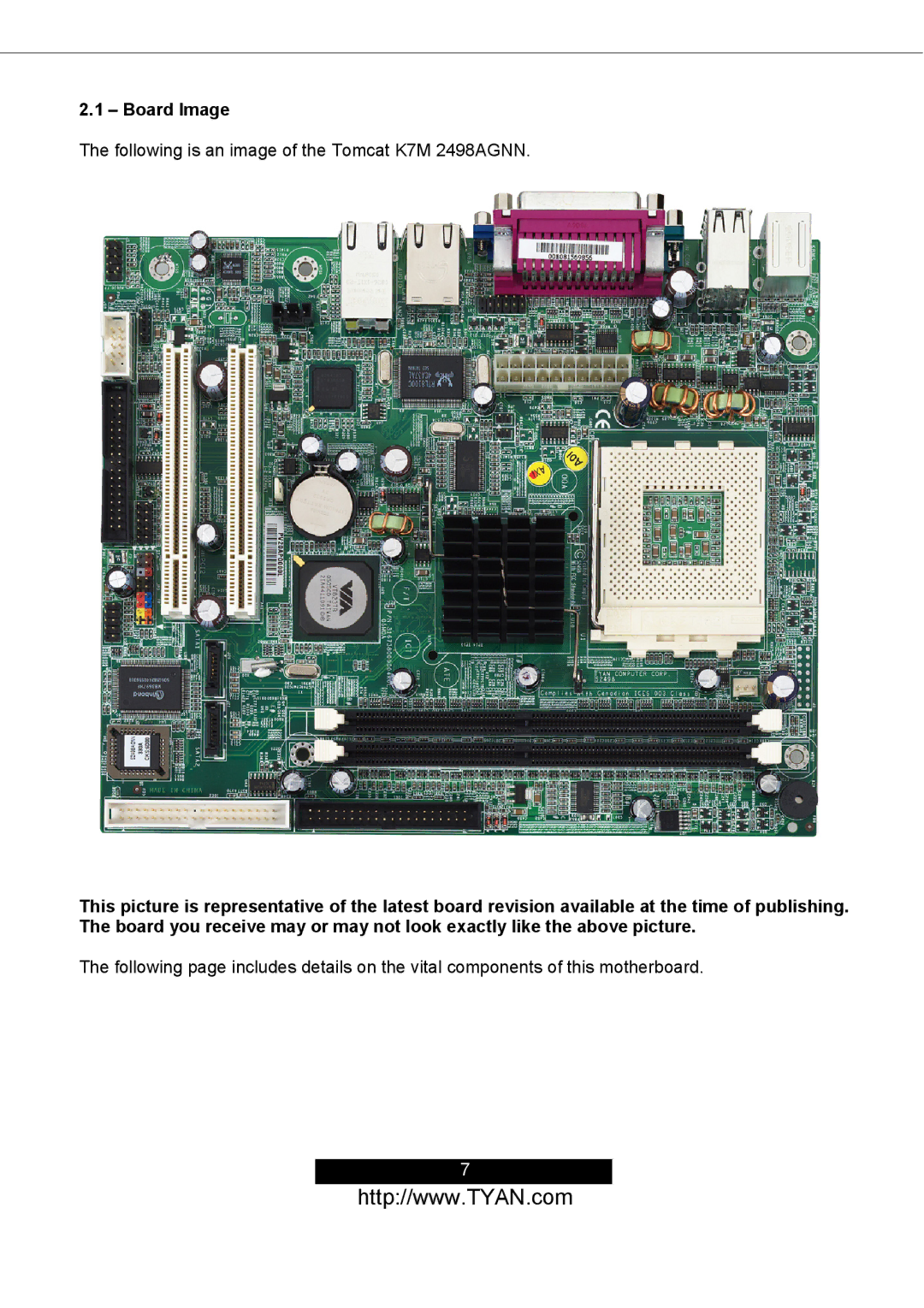 Tyan Computer S2498 manual Board Image 