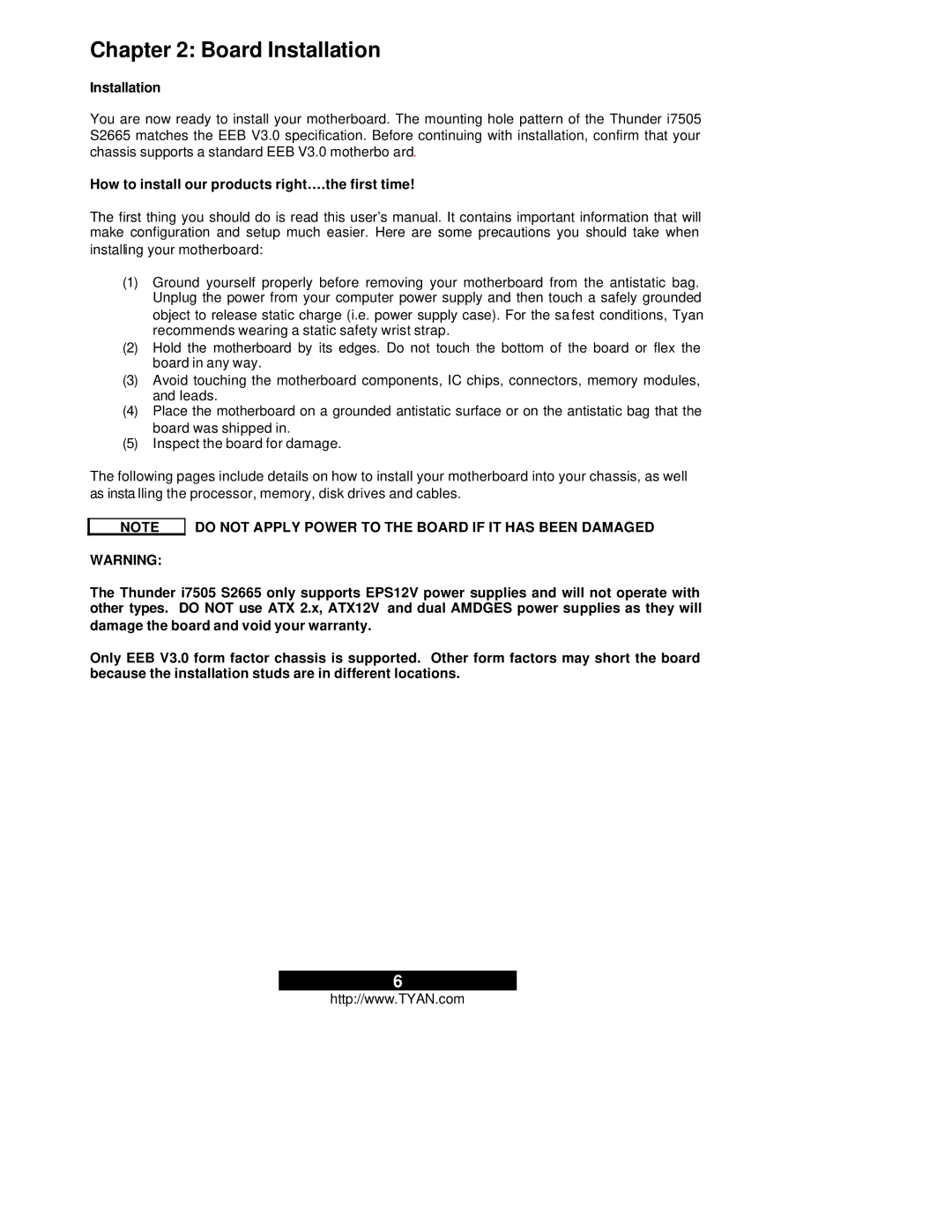 Tyan Computer S2665, Thunder i7505 warranty Board Installation, How to install our products right….the first time 