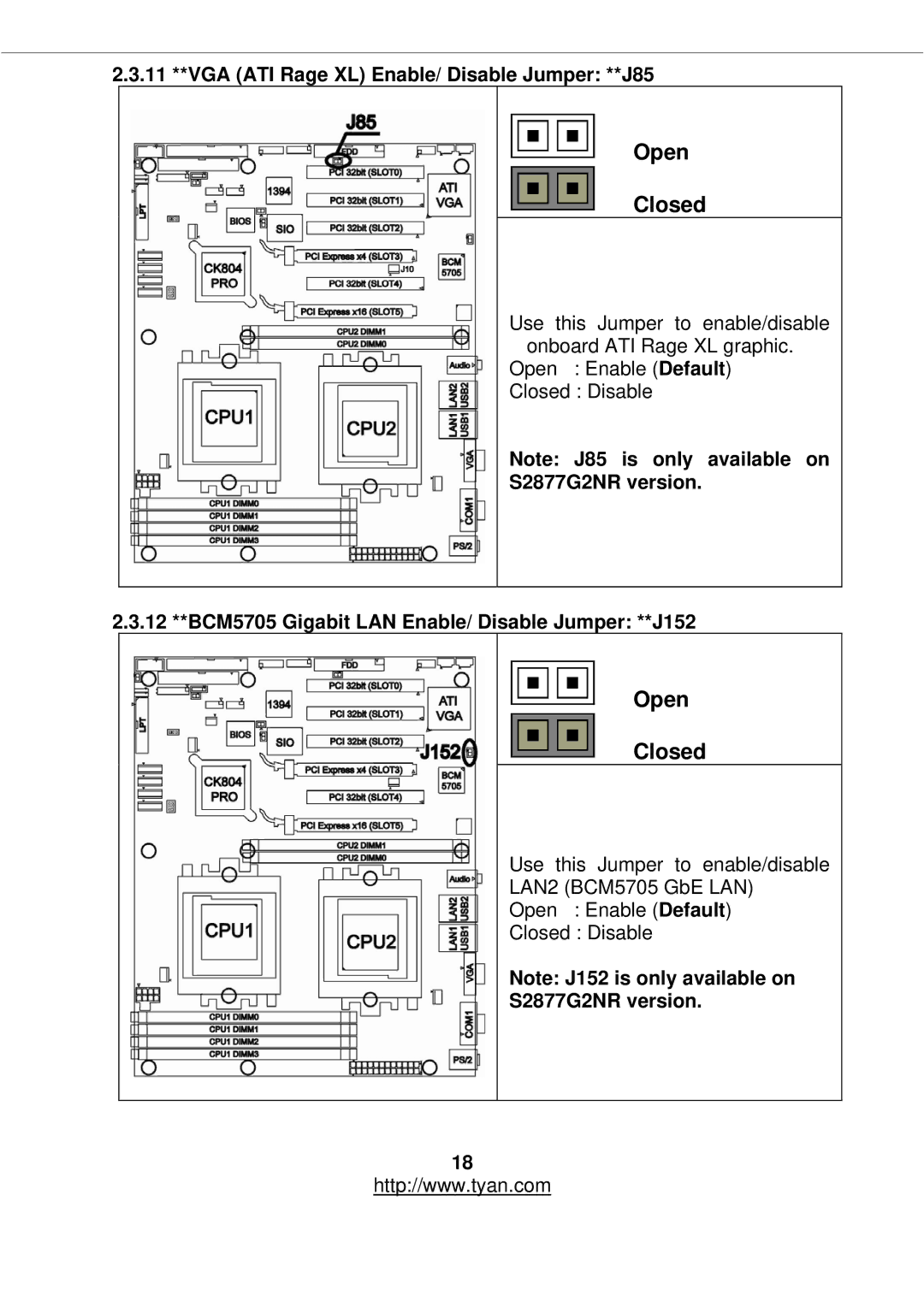 Tyan Computer S2877 warranty 11 **VGA ATI Rage XL Enable/ Disable Jumper **J85 