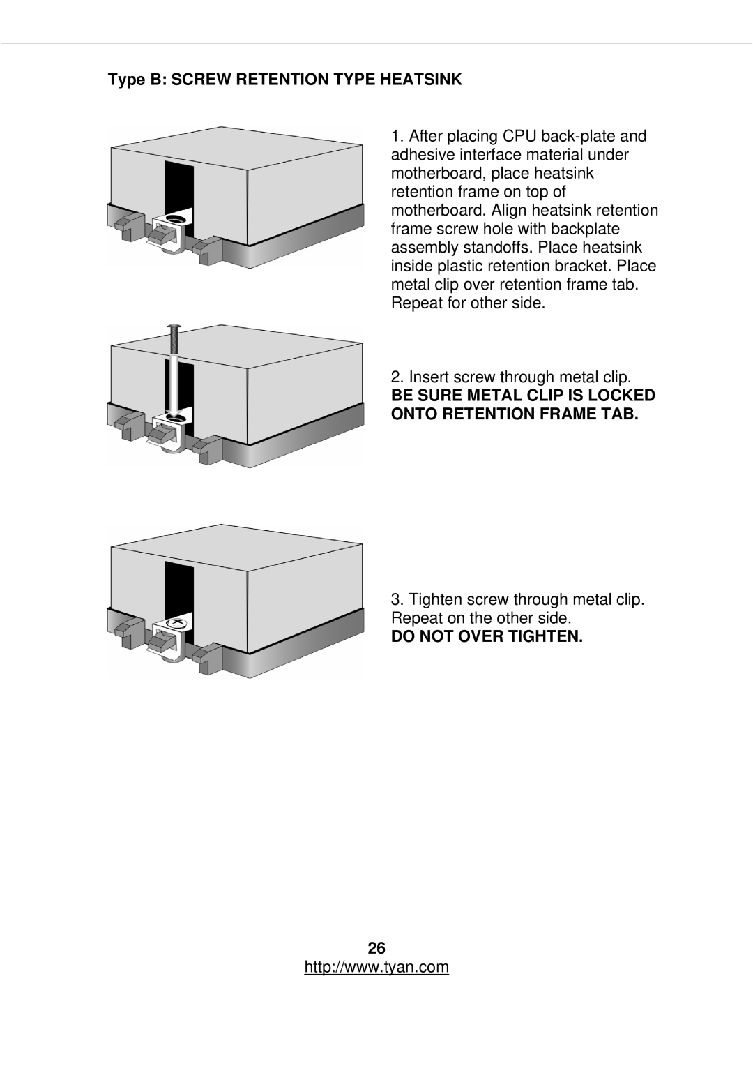 Tyan Computer S2877 warranty Type B Screw Retention Type Heatsink 