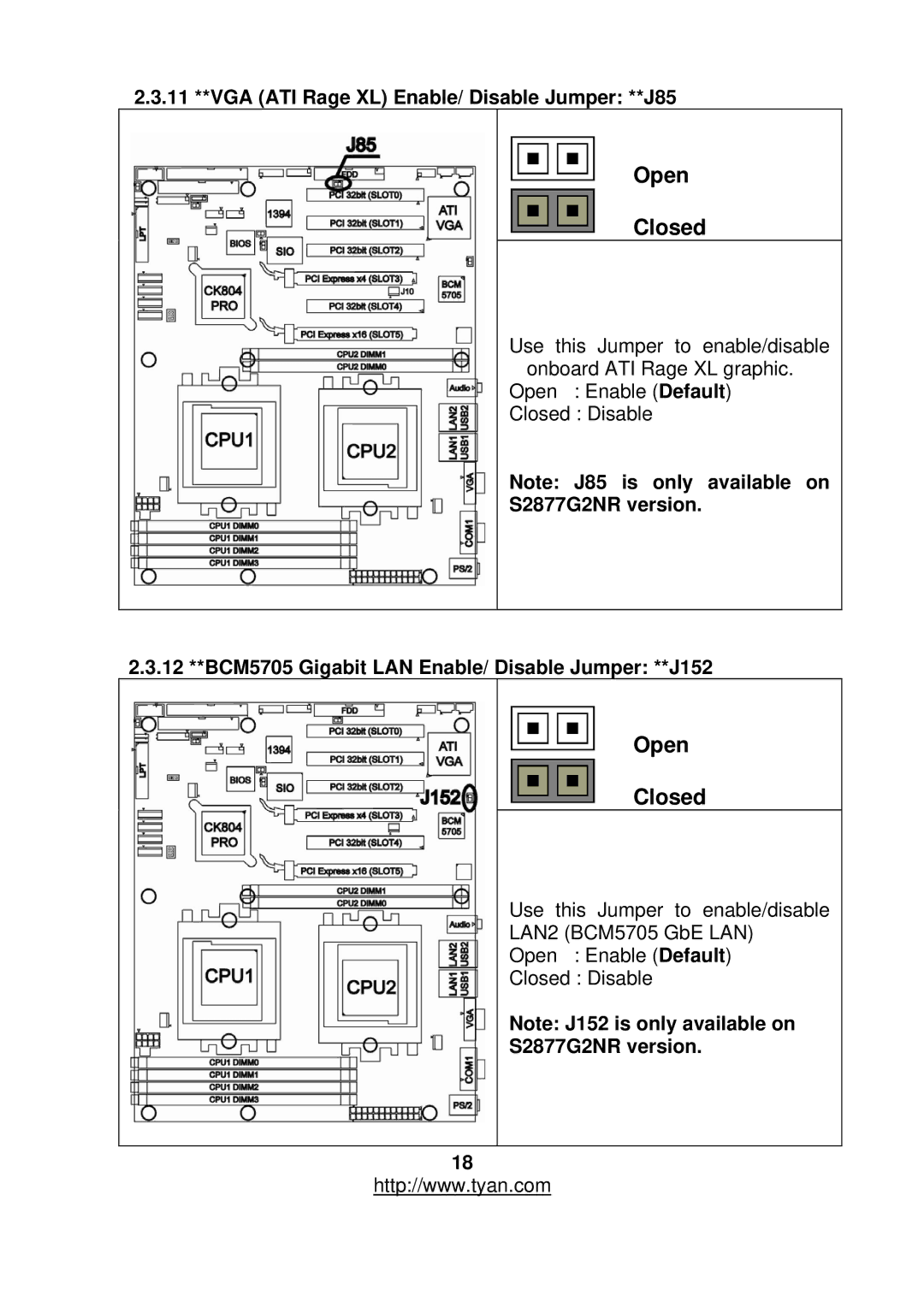 Tyan Computer S2877 warranty 11 **VGA ATI Rage XL Enable/ Disable Jumper **J85 