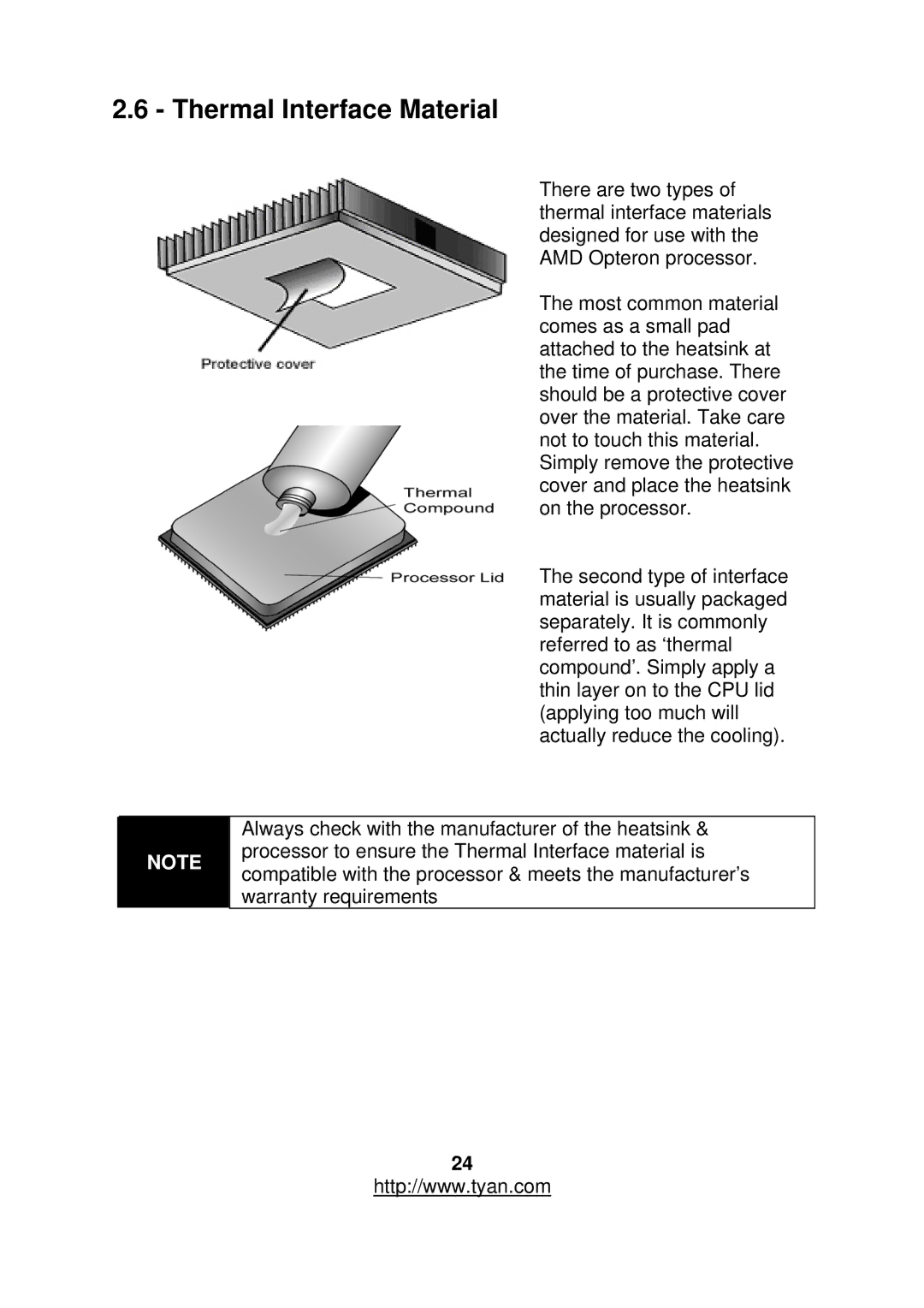 Tyan Computer S2877 warranty Thermal Interface Material 