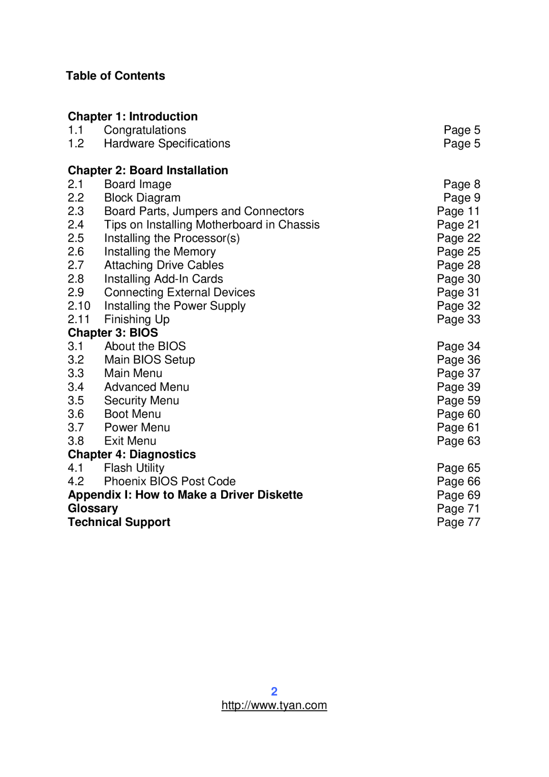 Tyan Computer S2912 warranty Table of Contents Introduction, Board Installation, Bios, Diagnostics 