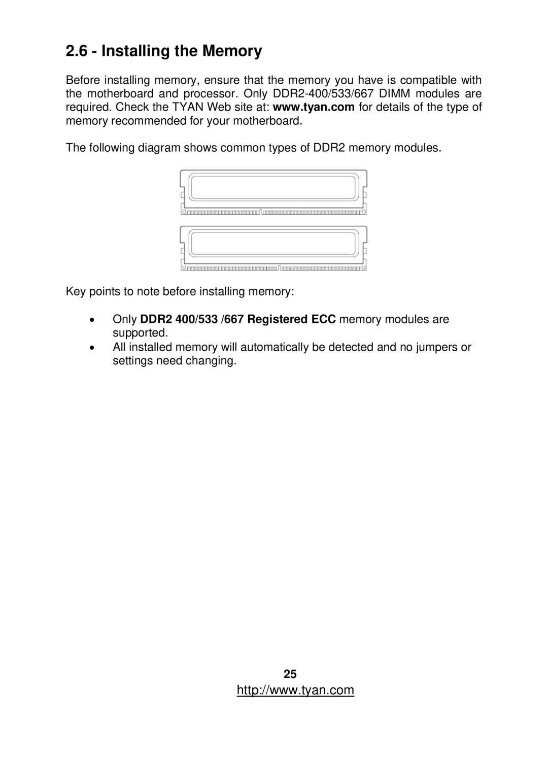 Tyan Computer S2912 warranty Installing the Memory 