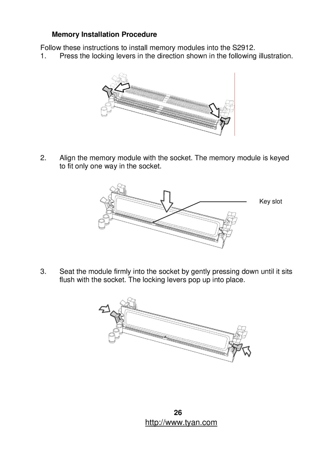 Tyan Computer S2912 warranty Memory Installation Procedure 