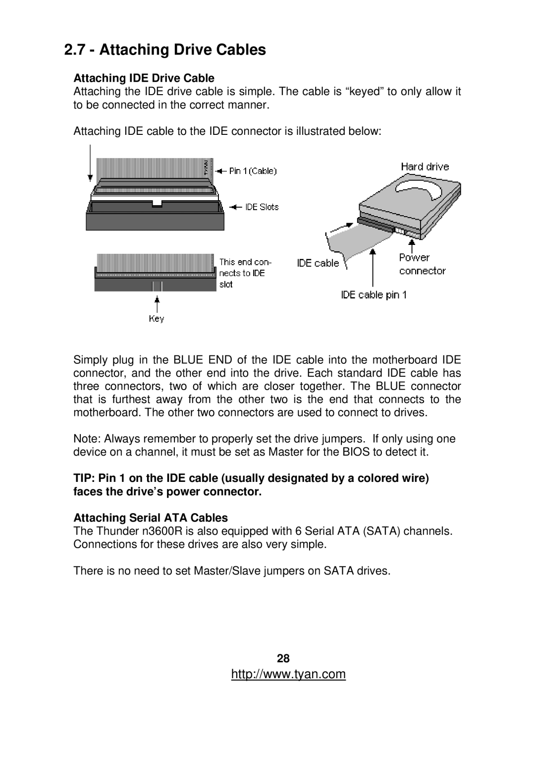 Tyan Computer S2912 warranty Attaching Drive Cables, Attaching IDE Drive Cable 