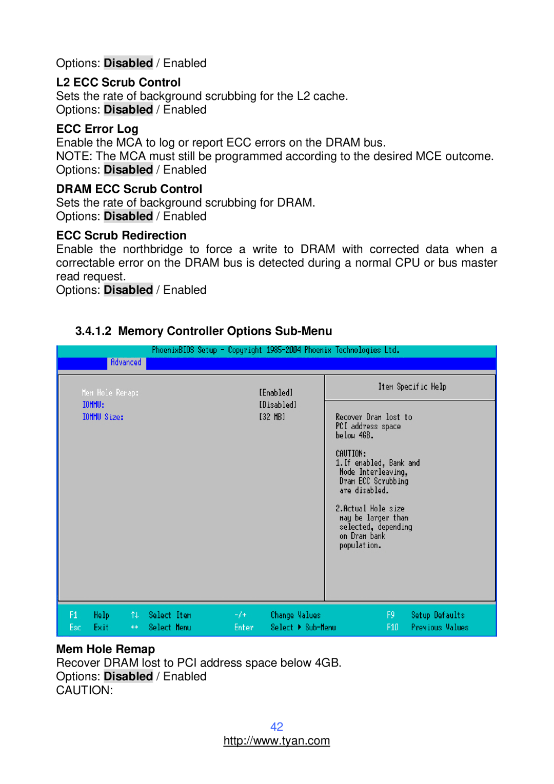 Tyan Computer S2912 warranty L2 ECC Scrub Control, ECC Error Log, Dram ECC Scrub Control, ECC Scrub Redirection 