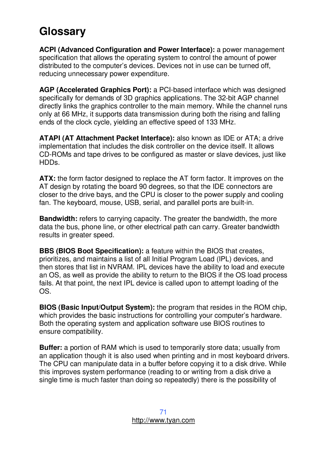 Tyan Computer S2912 warranty Glossary 