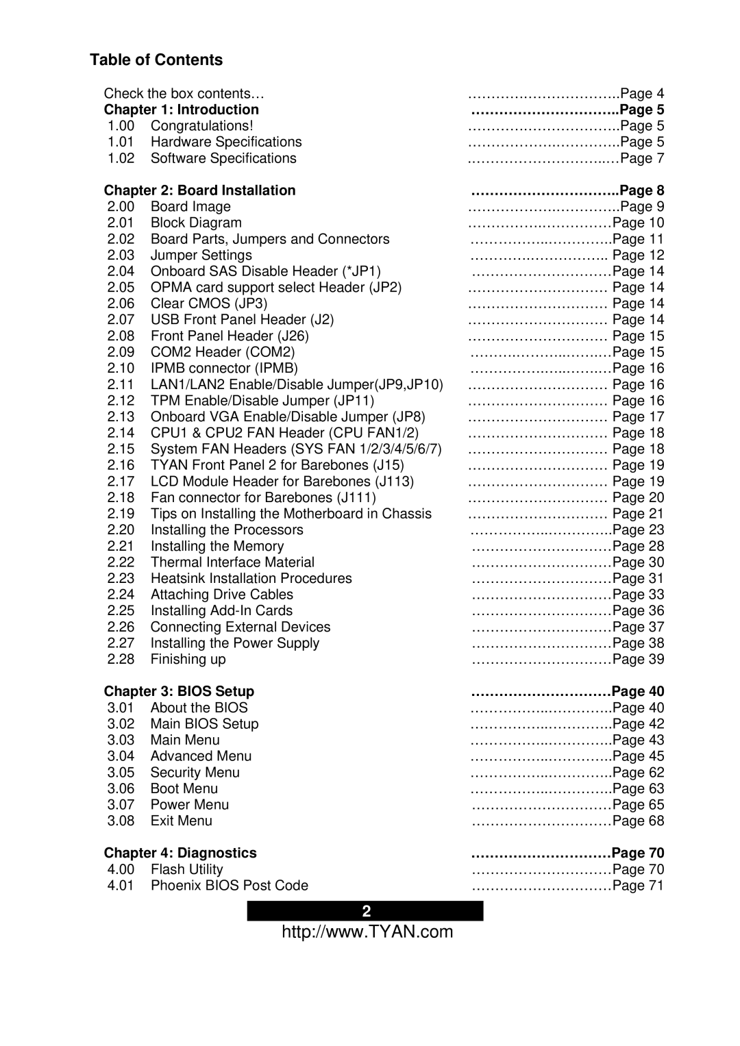 Tyan Computer S2937, N3600T warranty Table of Contents 