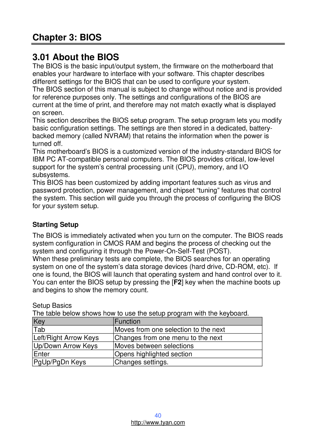 Tyan Computer S2937, N3600T warranty Bios About the Bios, Starting Setup 