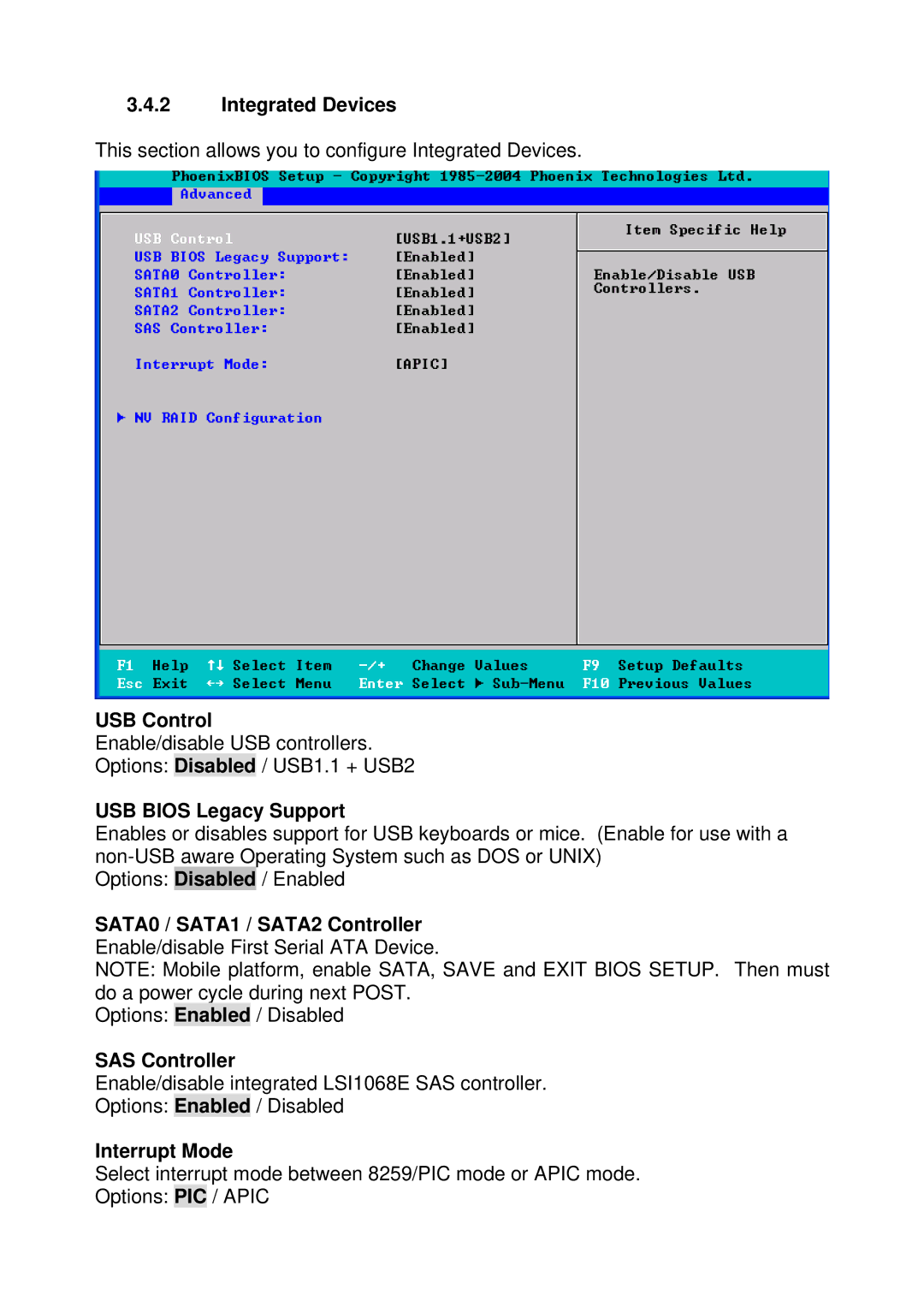 Tyan Computer N3600T, S2937 Integrated Devices, USB Control, USB Bios Legacy Support, SATA0 / SATA1 / SATA2 Controller 