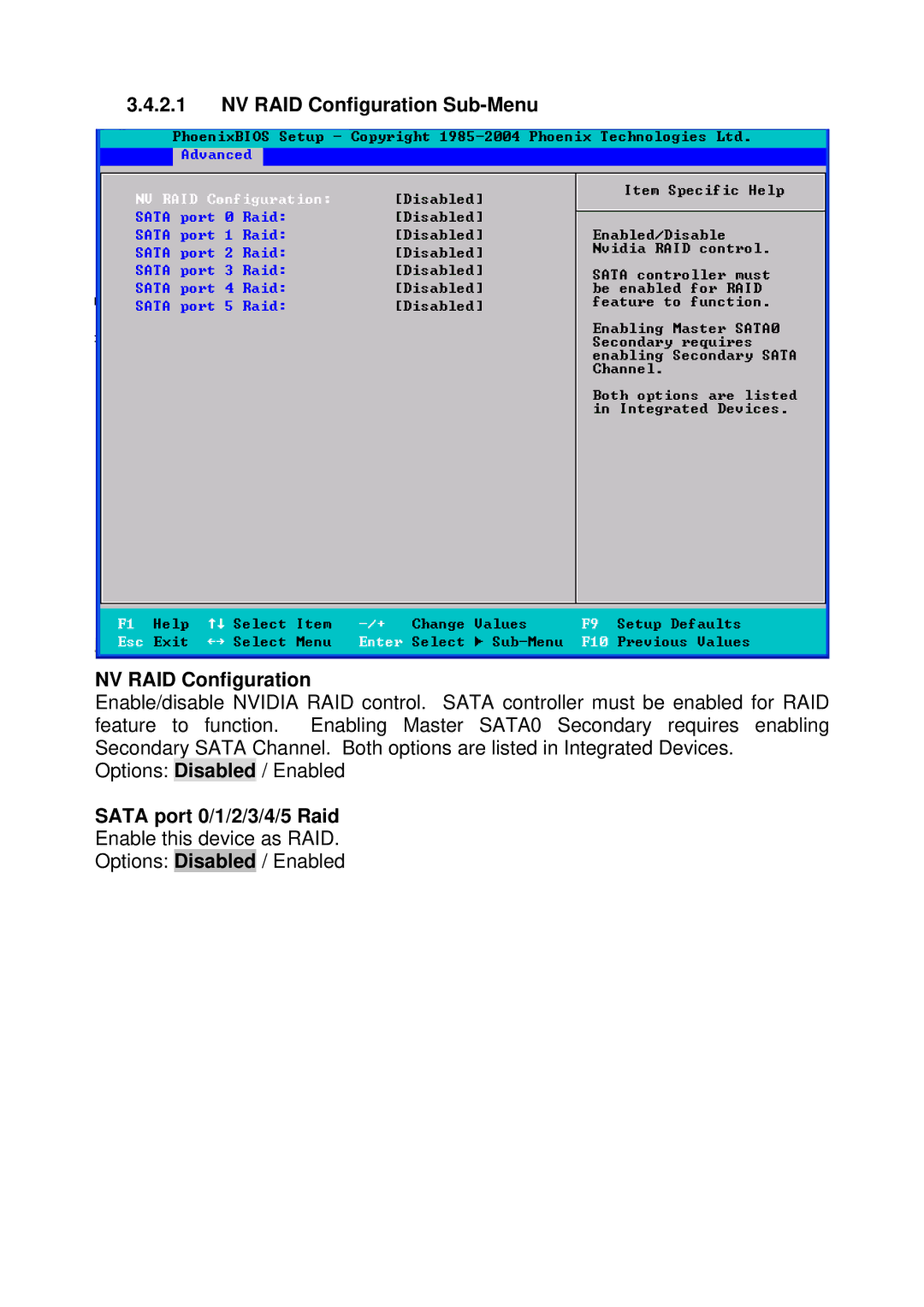 Tyan Computer S2937, N3600T warranty NV RAID Configuration Sub-Menu, Sata port 0/1/2/3/4/5 Raid 