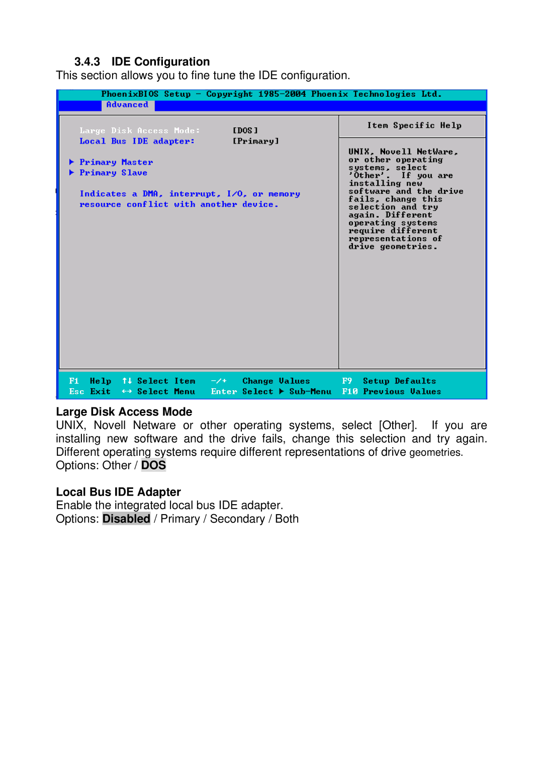 Tyan Computer N3600T, S2937 warranty IDE Configuration, Large Disk Access Mode, Local Bus IDE Adapter 