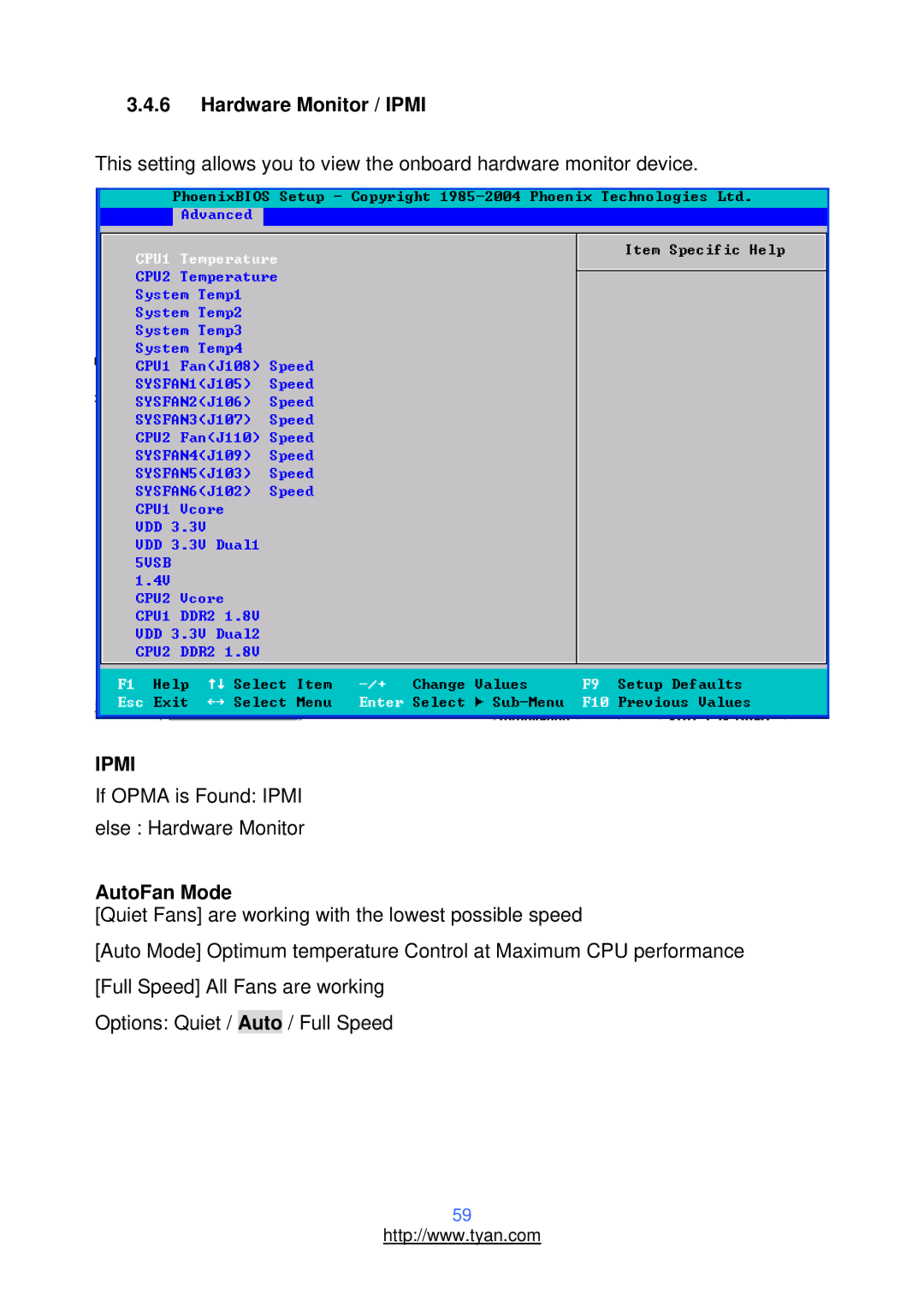 Tyan Computer N3600T, S2937 warranty Hardware Monitor / Ipmi, AutoFan Mode 