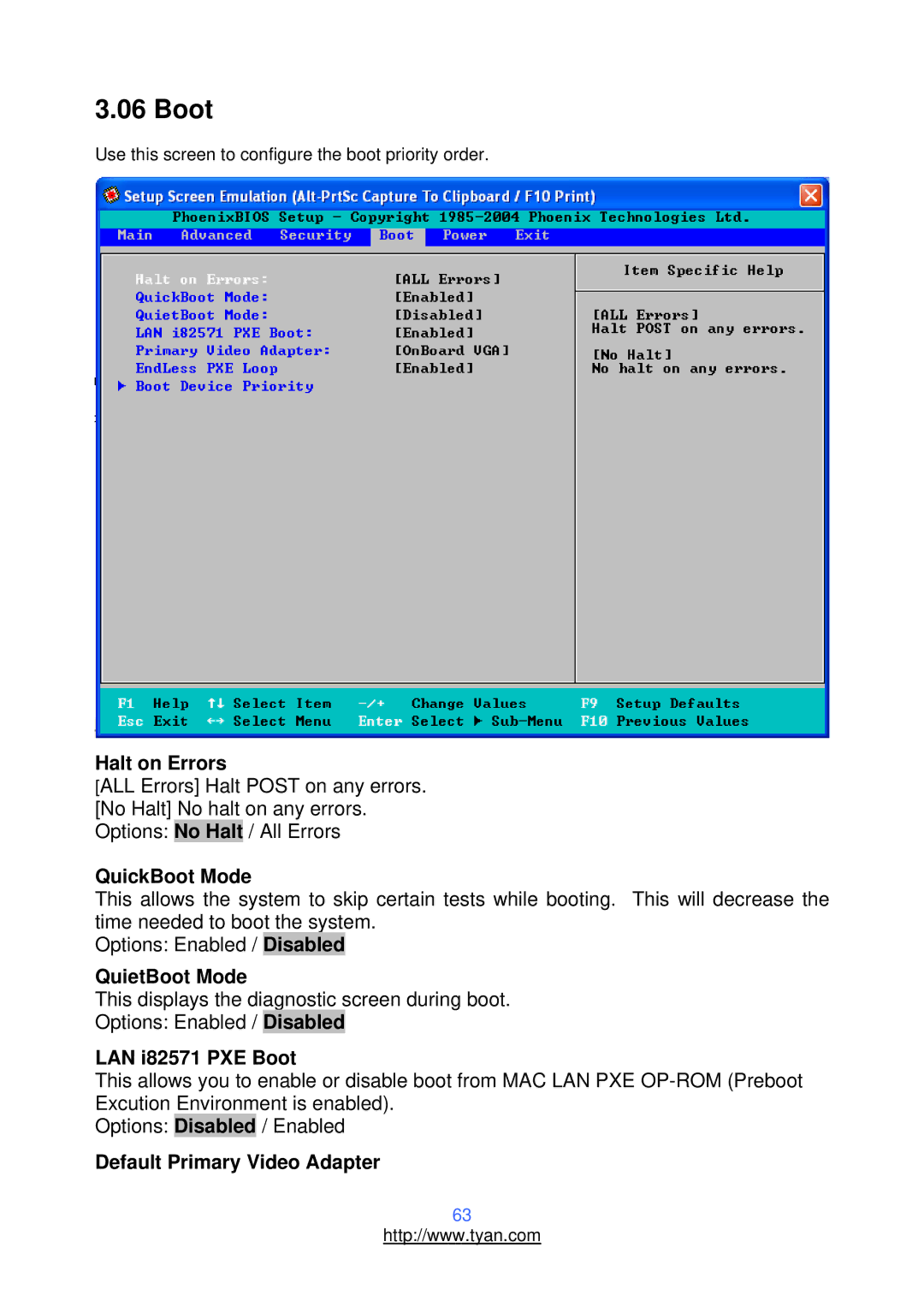 Tyan Computer N3600T, S2937 warranty Boot 