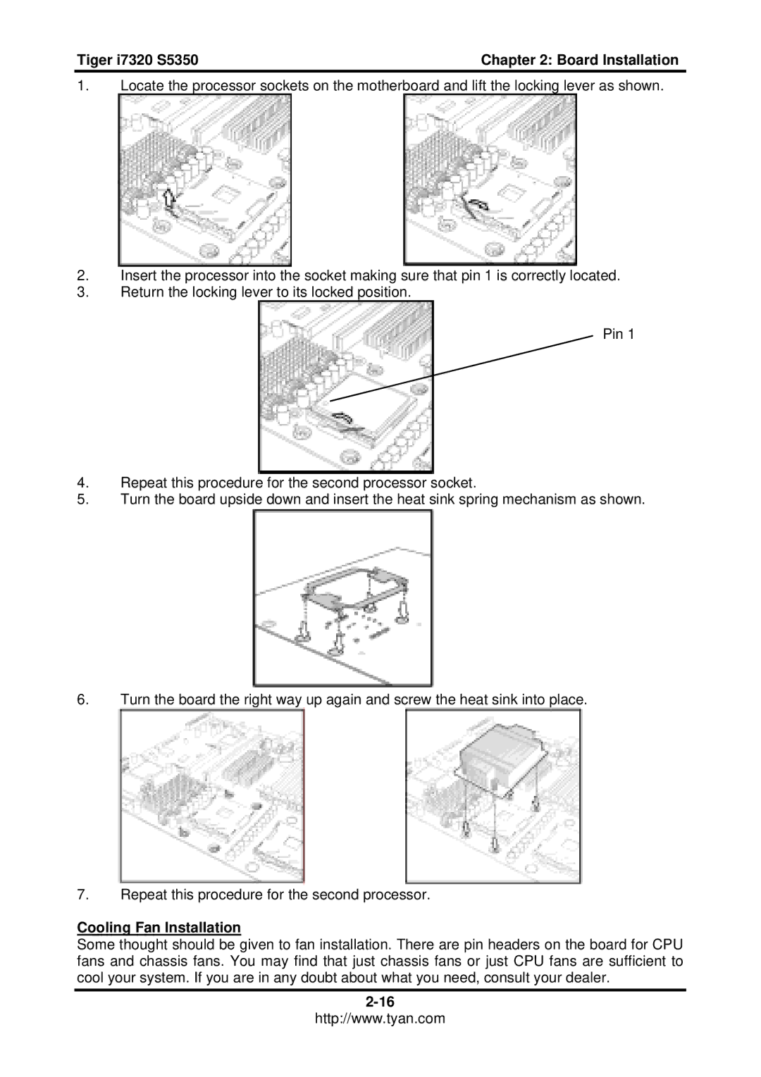 Tyan Computer I7320, S5350 user manual Cooling Fan Installation 