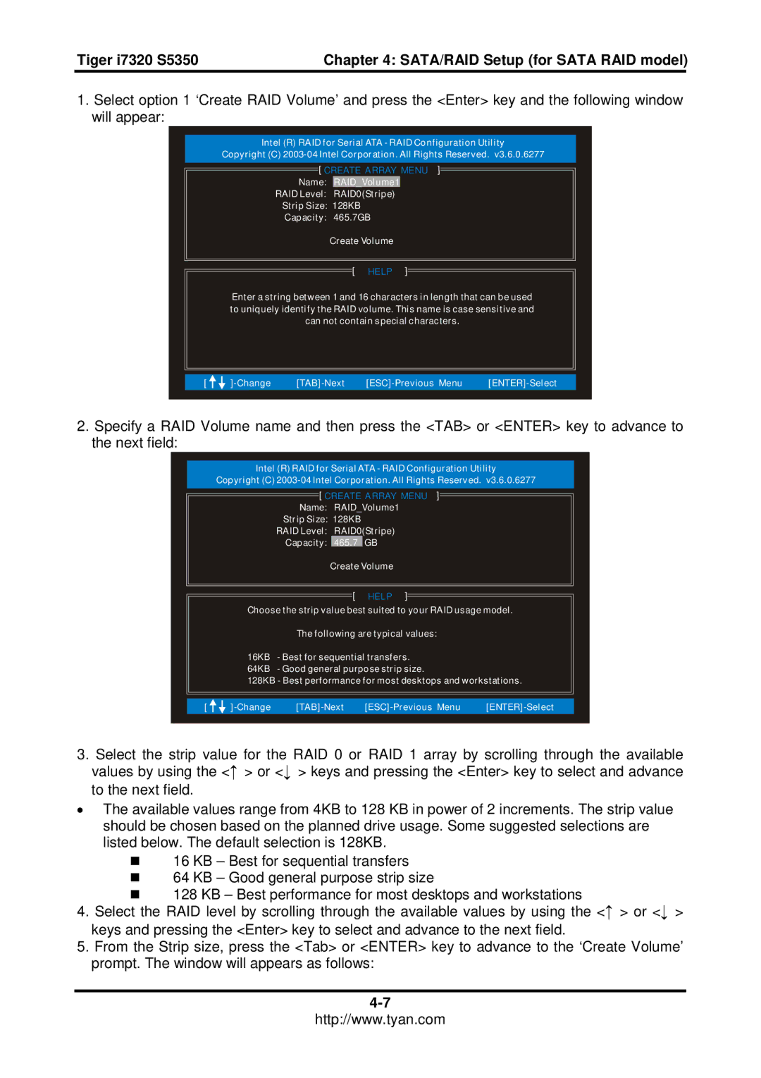 Tyan Computer I7320, S5350 user manual Create Array Menu 