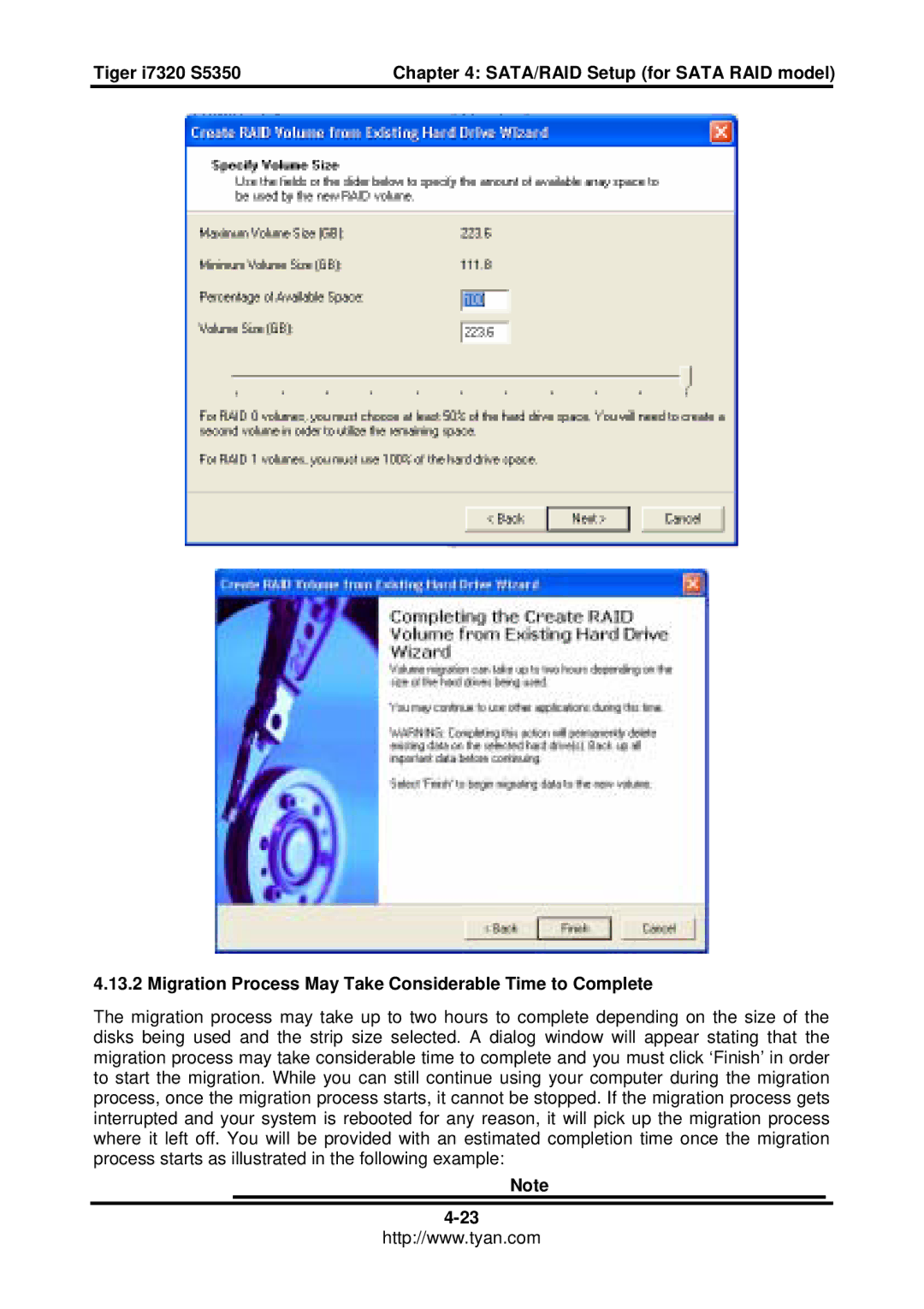 Tyan Computer I7320, S5350 user manual Migration Process May Take Considerable Time to Complete 