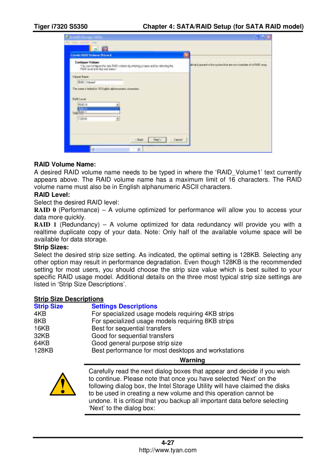 Tyan Computer I7320, S5350 user manual Strip Size Settings Descriptions 