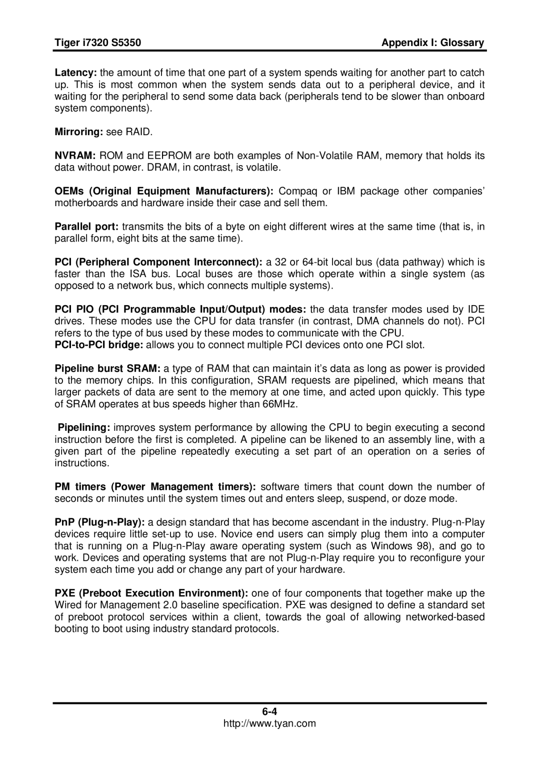 Tyan Computer S5350, I7320 user manual Mirroring see RAID 