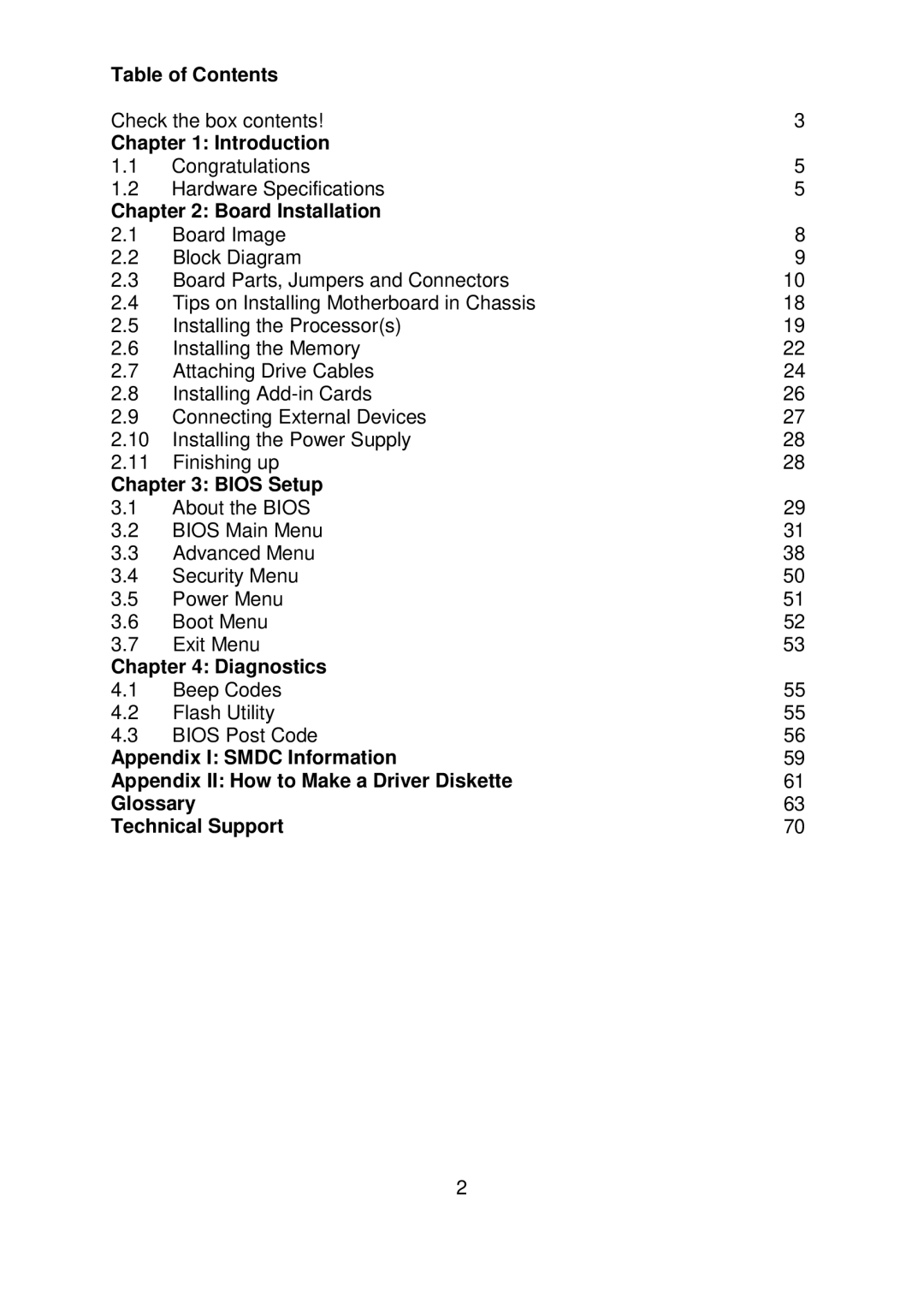 Tyan Computer S5372-LC warranty Table of Contents, Introduction, Board Installation, Bios Setup, Diagnostics 