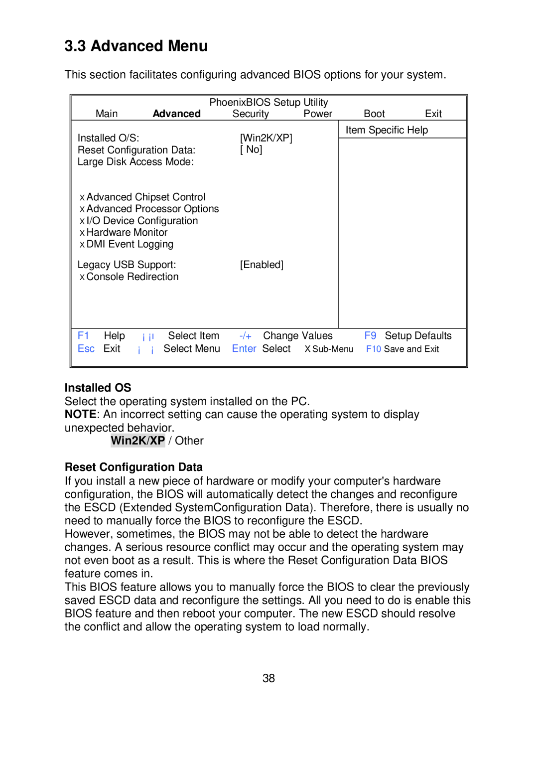 Tyan Computer S5372-LC warranty Advanced Menu, Installed OS, Win2K/XP / Other Reset Configuration Data 