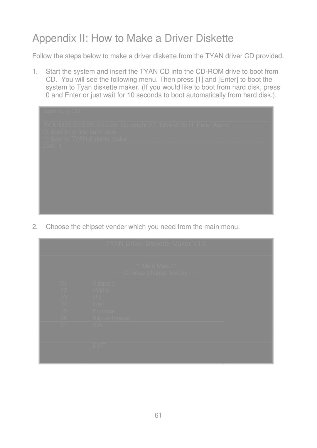 Tyan Computer S5372-LC warranty Appendix II How to Make a Driver Diskette 