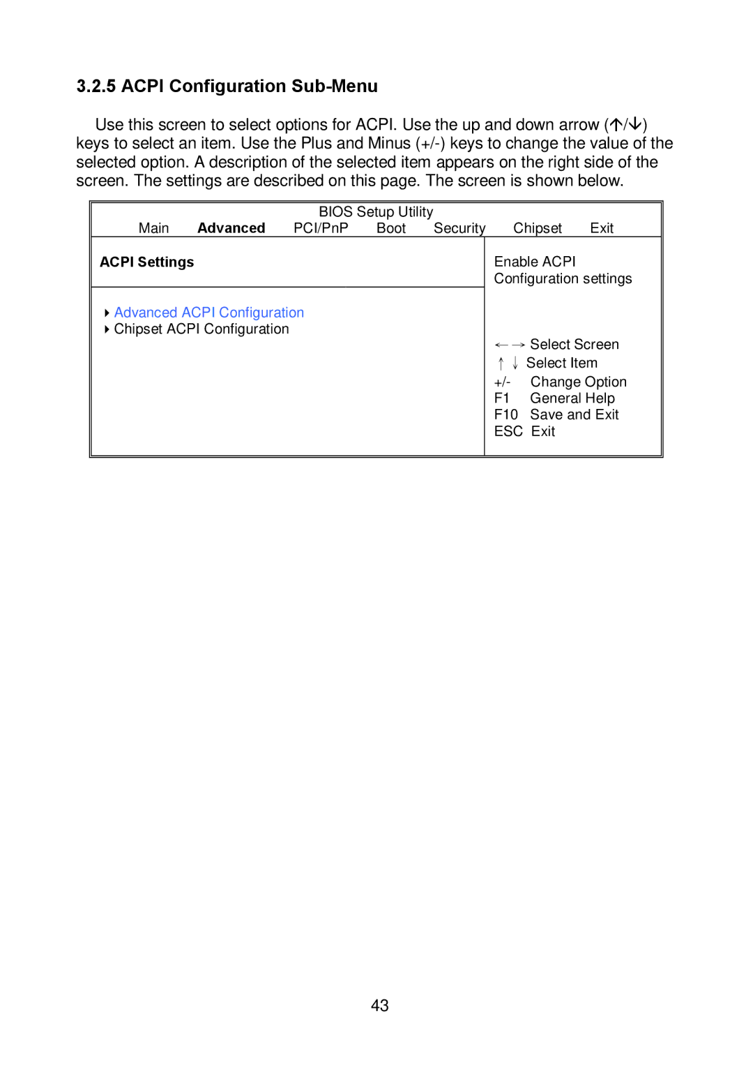 Tyan Computer I5100X, S5375 warranty Acpi Configuration Sub-Menu, Advanced Acpi Configuration 