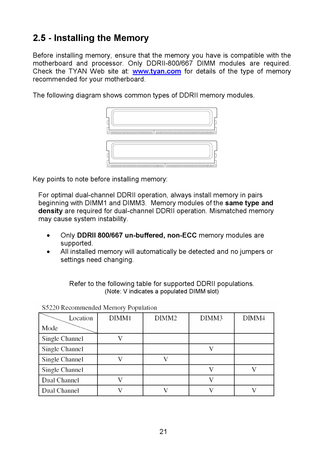 Tyan Computer Q35T, S5520 warranty Installing the Memory 