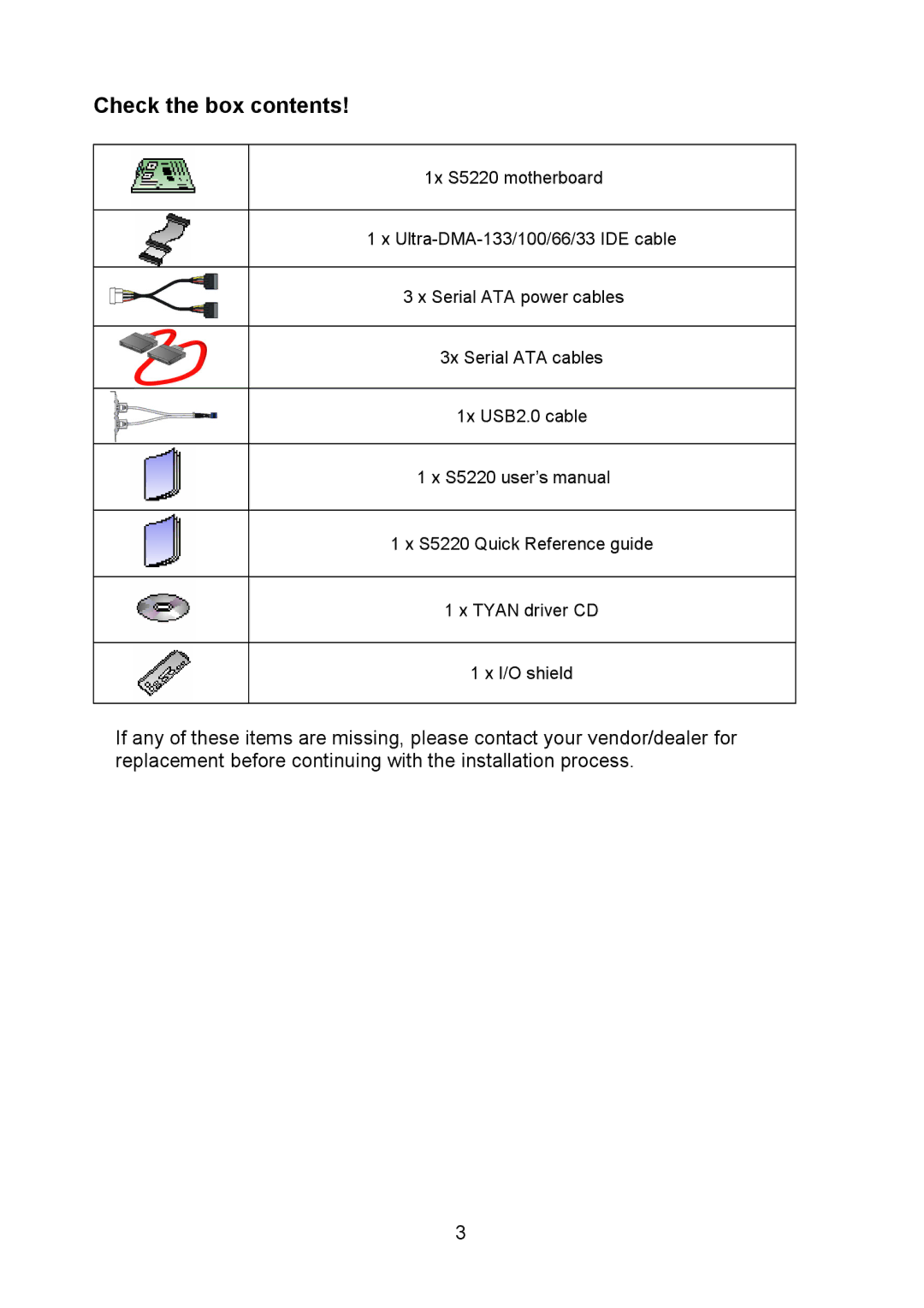 Tyan Computer Q35T, S5520 warranty Check the box contents 