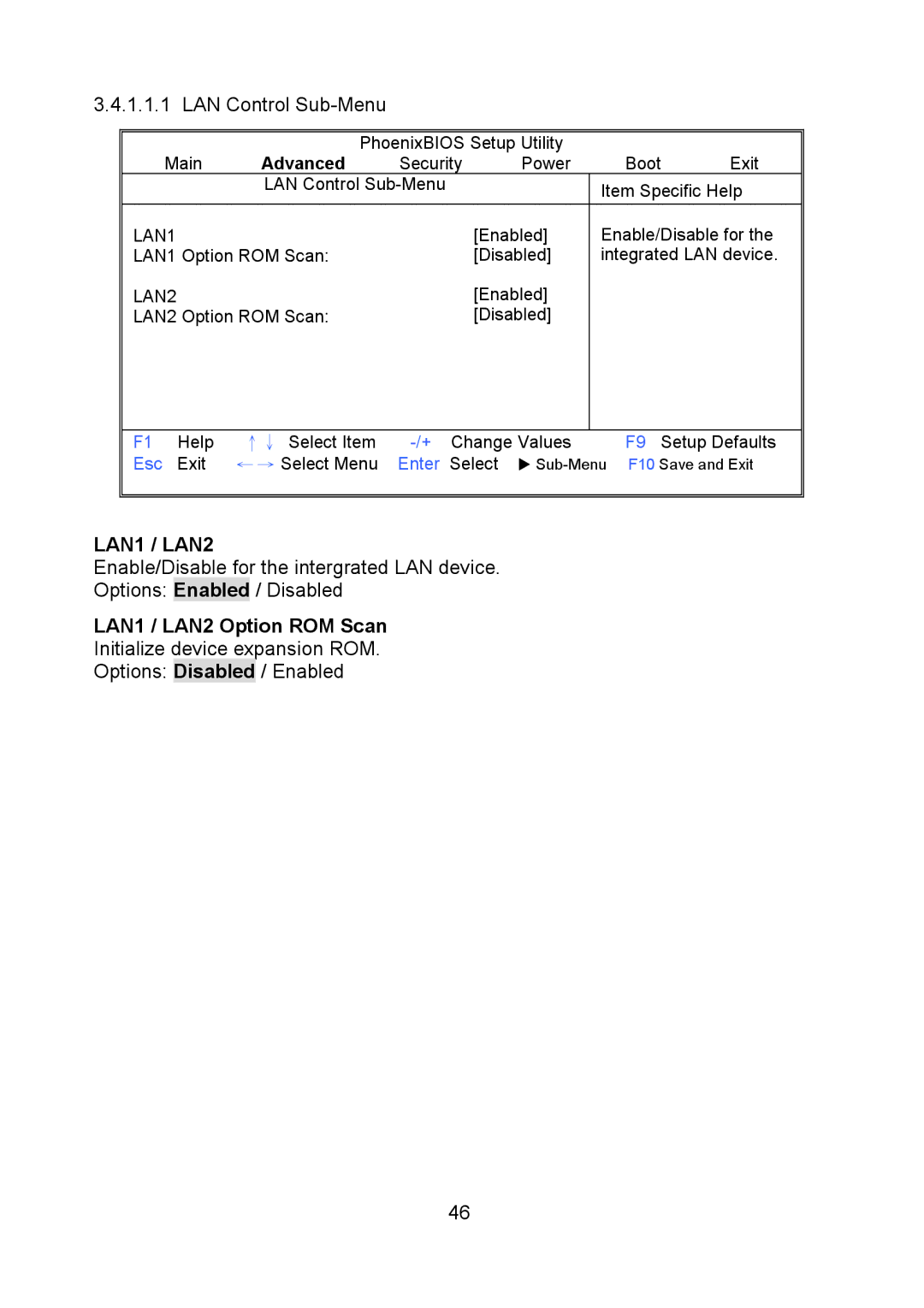 Tyan Computer S5520, Q35T warranty LAN Control Sub-Menu, LAN1 / LAN2 Option ROM Scan 