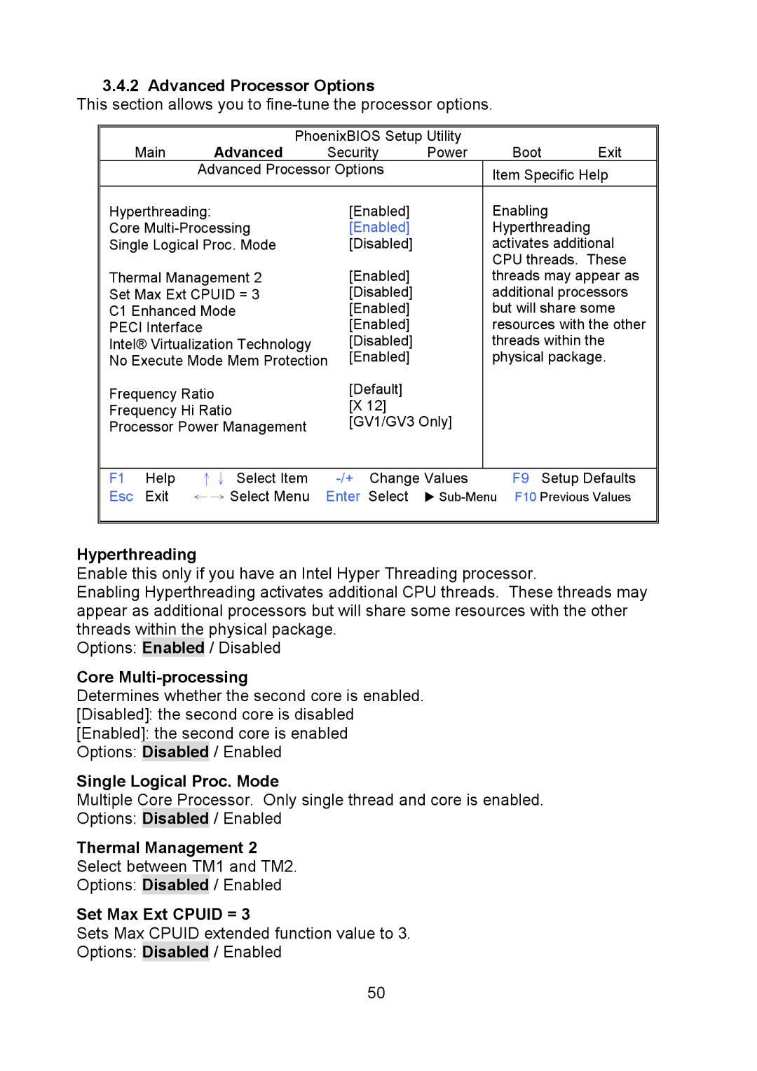 Tyan Computer S5520 Advanced Processor Options, This section allows you to fine-tune the processor options, Hyperthreading 