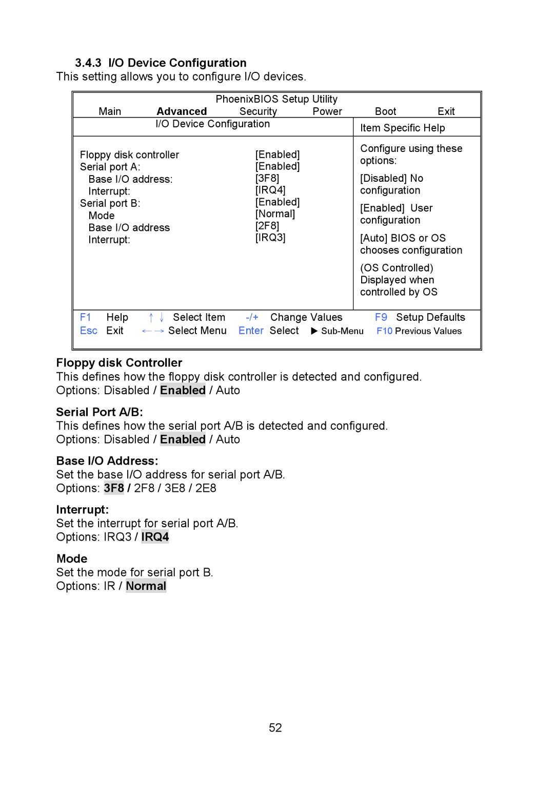 Tyan Computer S5520, Q35T Device Configuration, Floppy disk Controller, Serial Port A/B, Base I/O Address, Interrupt, Mode 