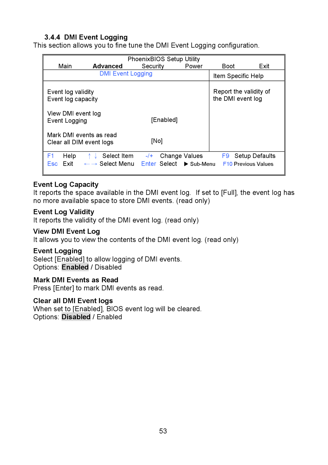 Tyan Computer Q35T DMI Event Logging, Event Log Capacity, Event Log Validity, View DMI Event Log, Mark DMI Events as Read 