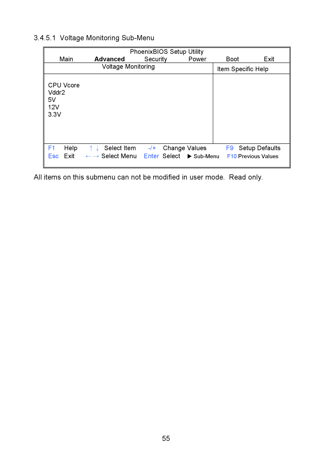 Tyan Computer Q35T, S5520 warranty Voltage Monitoring Sub-Menu 