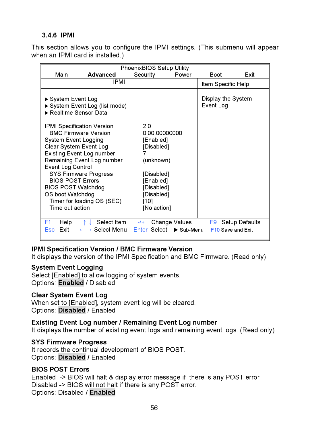 Tyan Computer S5520 Ipmi Specification Version / BMC Firmware Version, System Event Logging, Clear System Event Log 