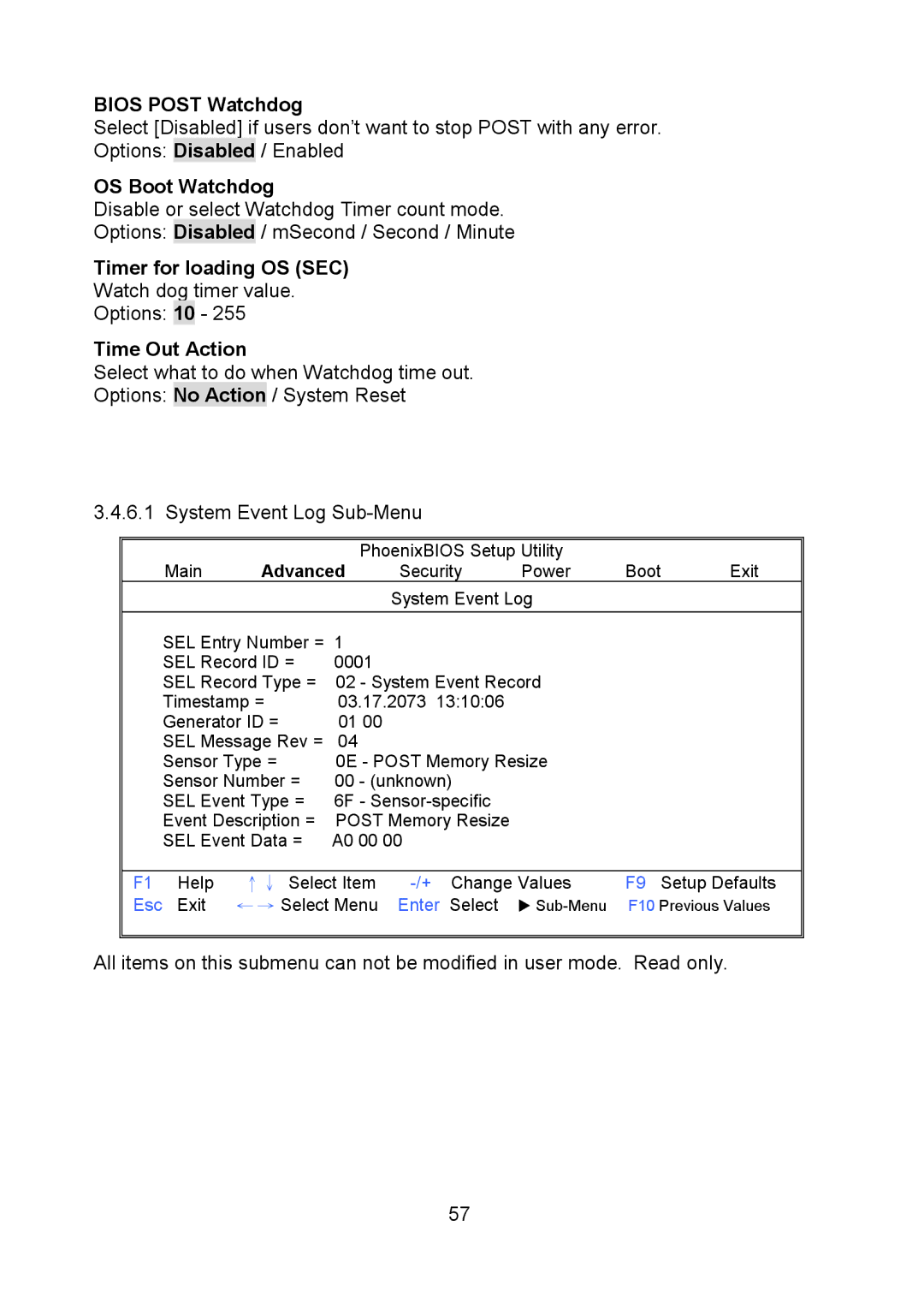 Tyan Computer Q35T, S5520 Bios Post Watchdog, OS Boot Watchdog, Timer for loading OS SEC, Watch dog timer value Options 10 