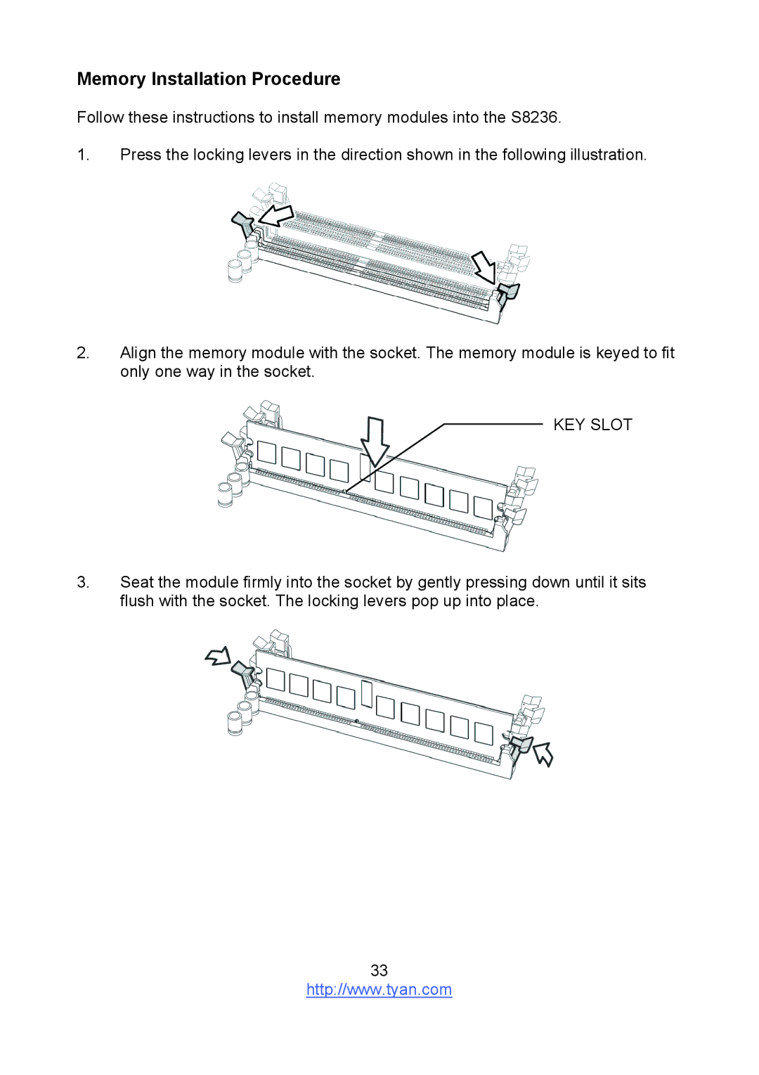 Tyan Computer S8236 warranty Memory Installation Procedure 