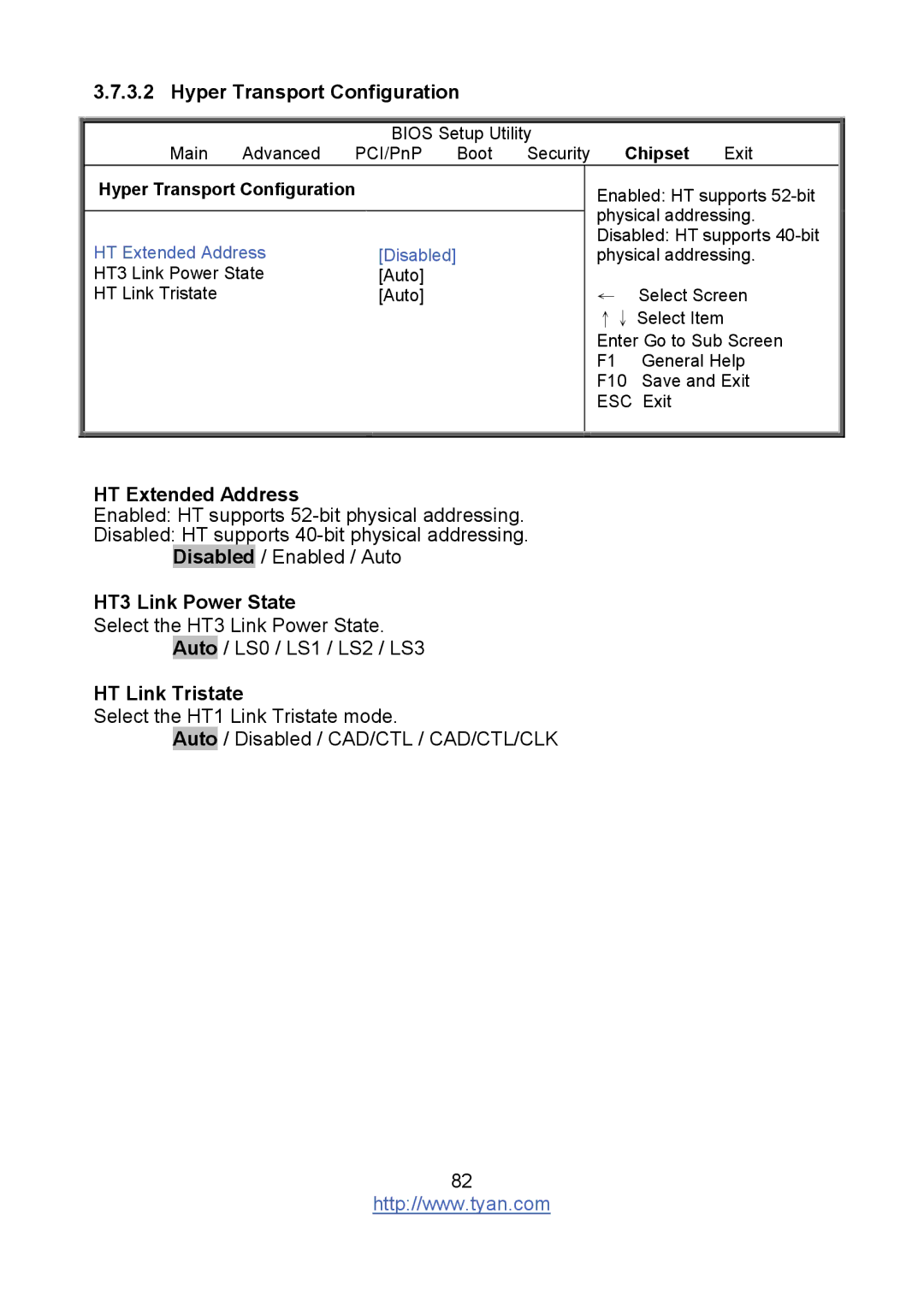 Tyan Computer S8236 warranty Hyper Transport Configuration, HT Extended Address, HT3 Link Power State, HT Link Tristate 