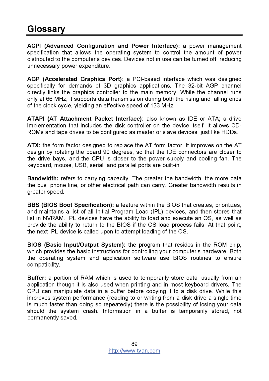 Tyan Computer S8236 warranty Glossary 