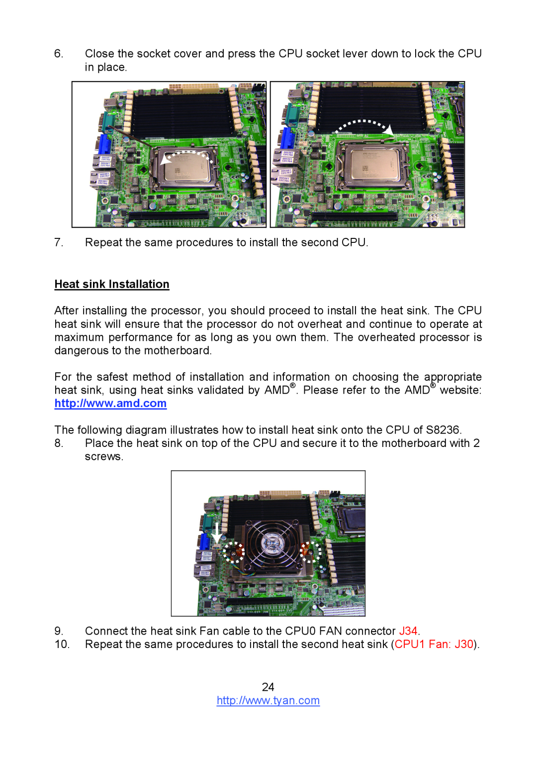 Tyan Computer S8236 warranty Heat sink Installation 