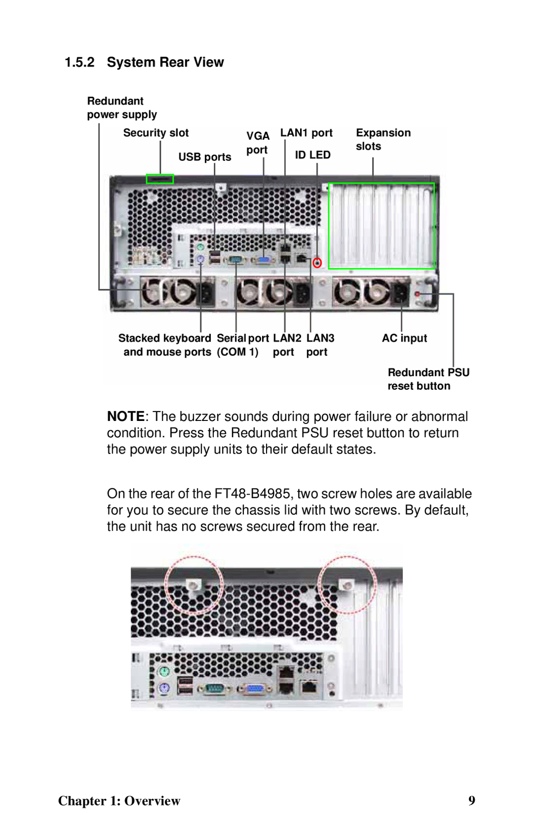 Tyan Computer B4985F48V8HR (Tower), Transport FT48, B4985F48V8HR (Rackmount) manual System Rear View 