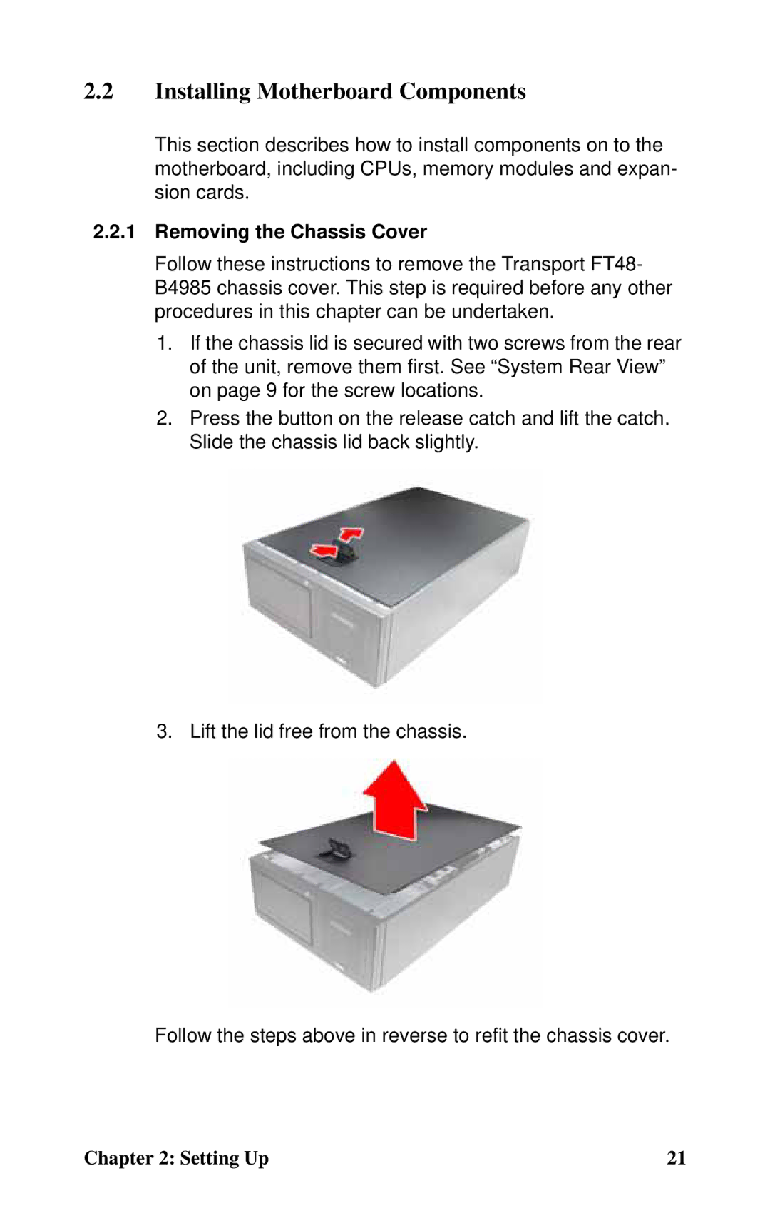Tyan Computer B4985F48V8HR (Tower), Transport FT48 manual Installing Motherboard Components, Removing the Chassis Cover 
