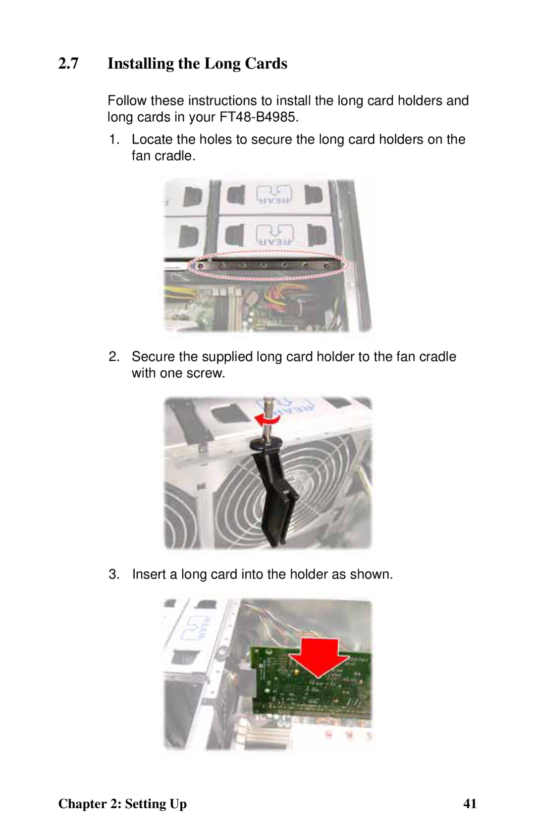Tyan Computer B4985F48V8HR (Rackmount), Transport FT48, B4985F48V8HR (Tower) manual Installing the Long Cards 