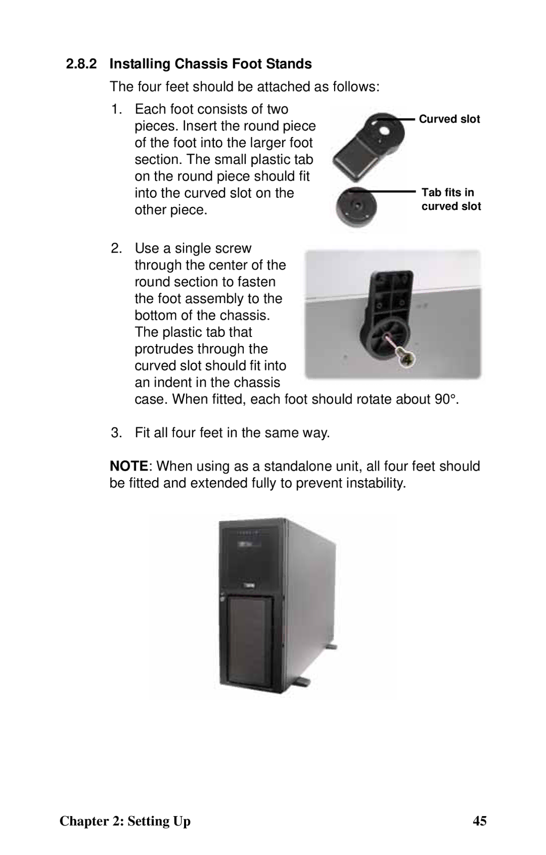 Tyan Computer B4985F48V8HR (Tower), Transport FT48, B4985F48V8HR (Rackmount) manual Installing Chassis Foot Stands 