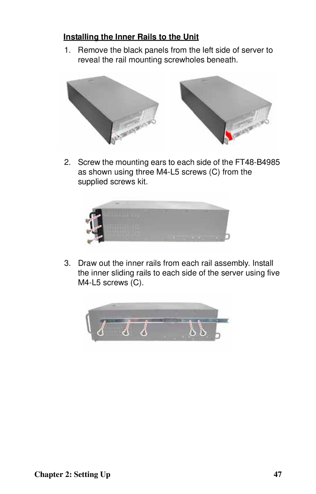 Tyan Computer B4985F48V8HR (Rackmount), Transport FT48, B4985F48V8HR (Tower) manual Installing the Inner Rails to the Unit 