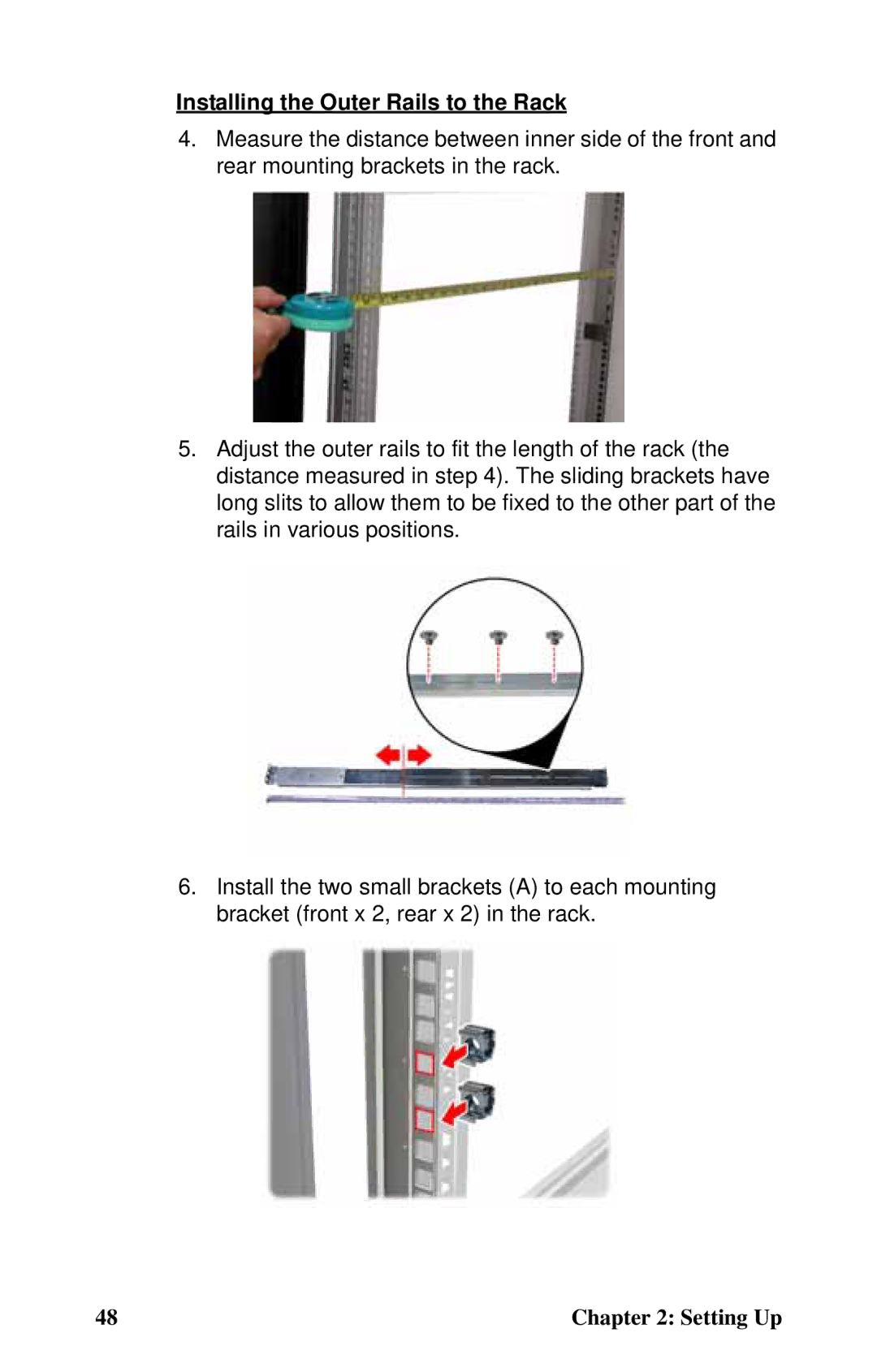 Tyan Computer B4985F48V8HR (Tower), Transport FT48, B4985F48V8HR (Rackmount) manual Installing the Outer Rails to the Rack 