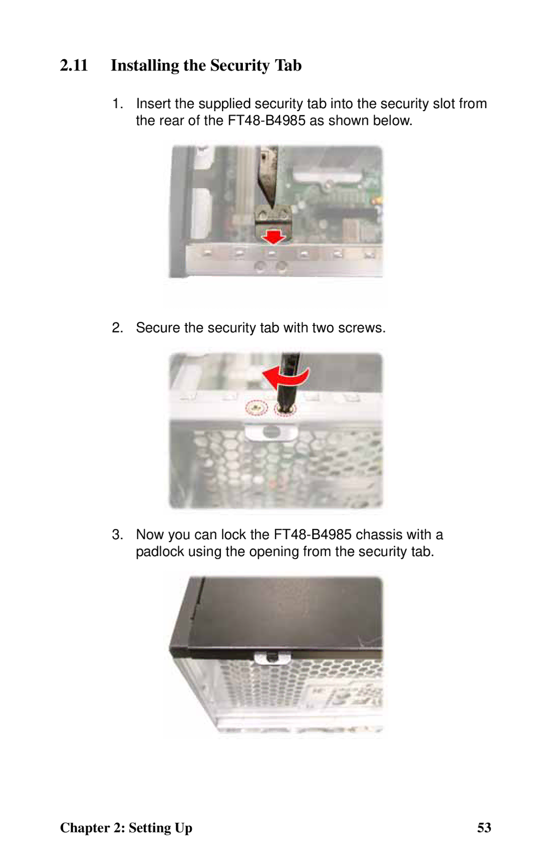 Tyan Computer B4985F48V8HR (Rackmount), Transport FT48, B4985F48V8HR (Tower) manual Installing the Security Tab 