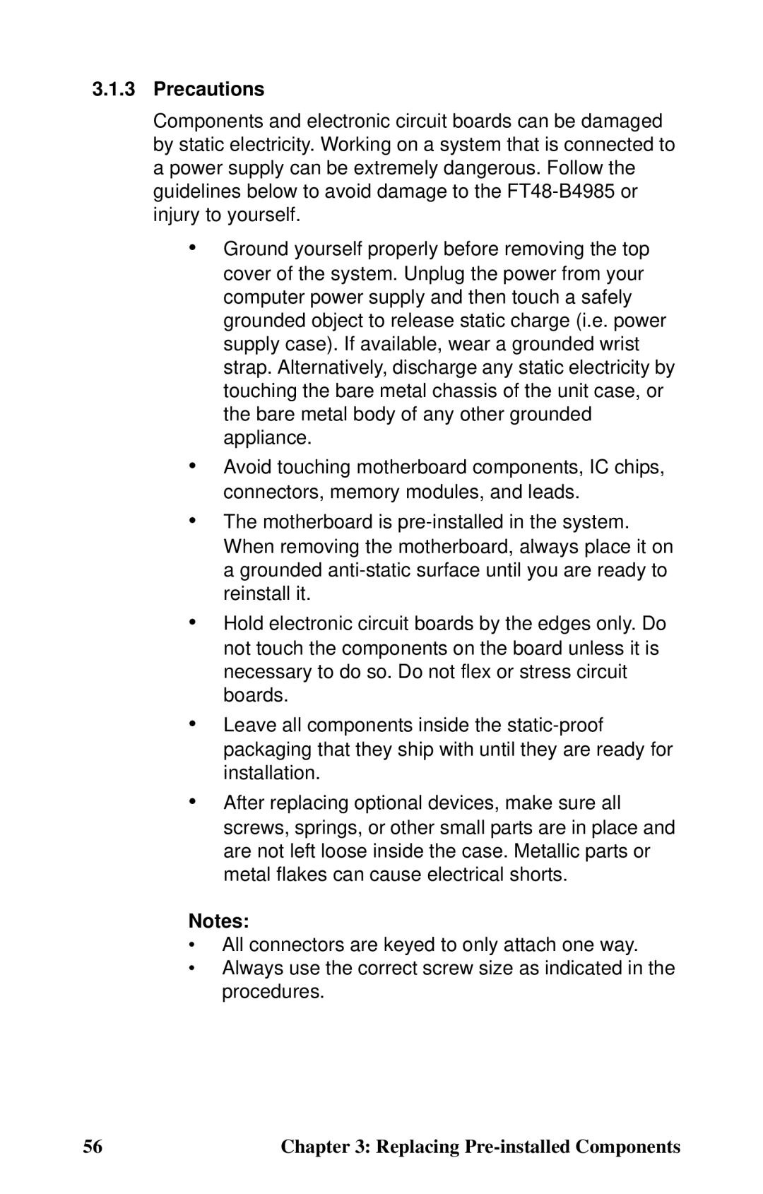 Tyan Computer B4985F48V8HR (Rackmount), Transport FT48, B4985F48V8HR (Tower) manual Precautions 